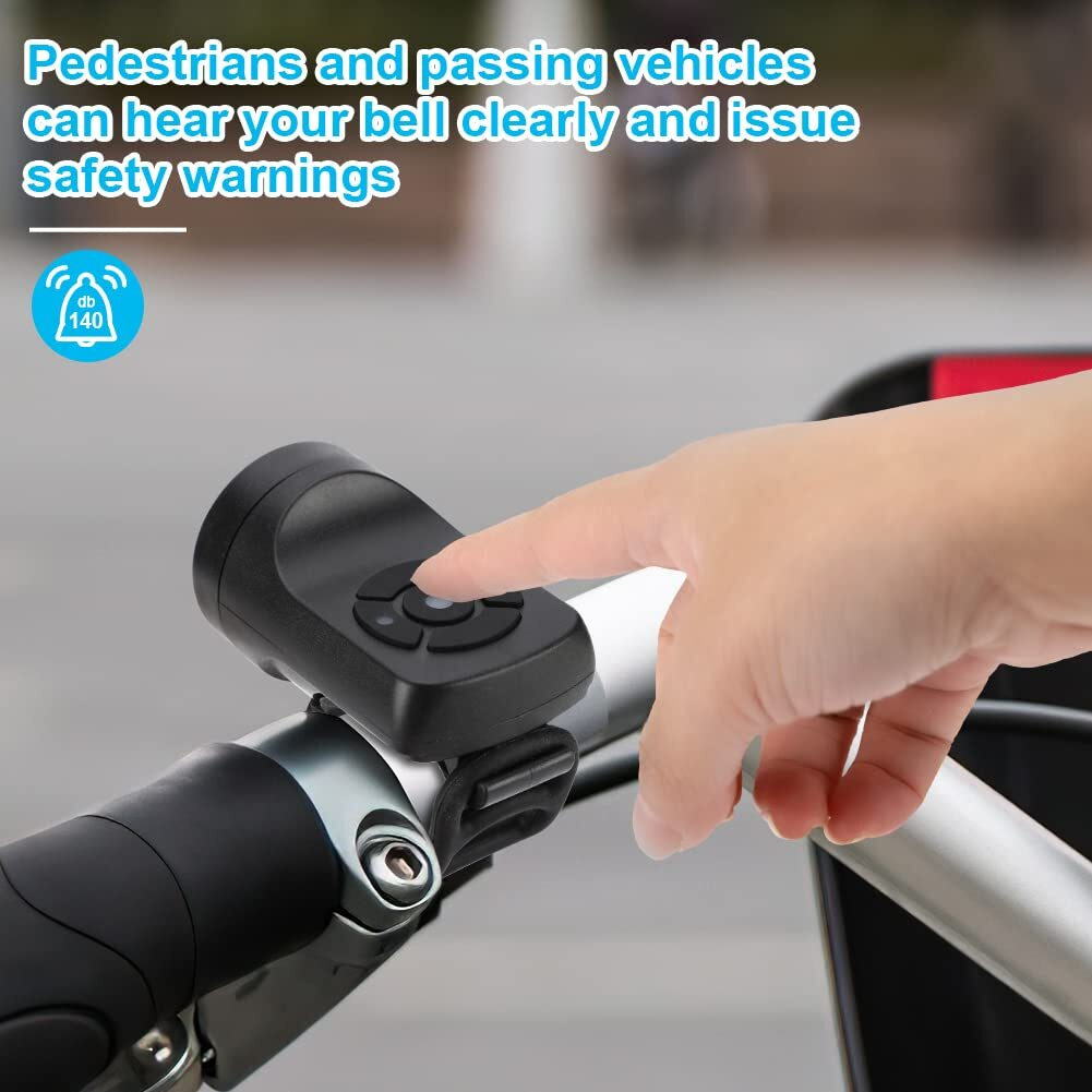 Vickes Electric Bike Horn - 140Db Electronic Bicycle Bell With 4 Sound Modes, Waterproof And Rechargeable For Mountain/Road Bikes - Black