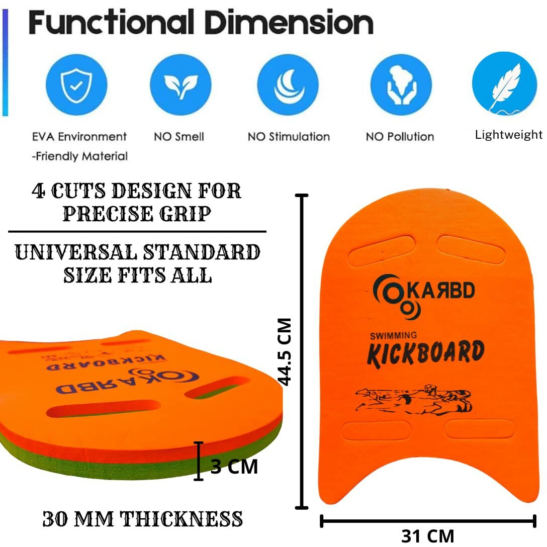 Karbd 4 Cut Swimming Kickboard Floating Board For Swimming Training Aid Exercise Equipment Pool Swim Safe Trainer Lessons Kickboards For Adults Children With 4 Holes Dual Color (Medium, Green Orange)