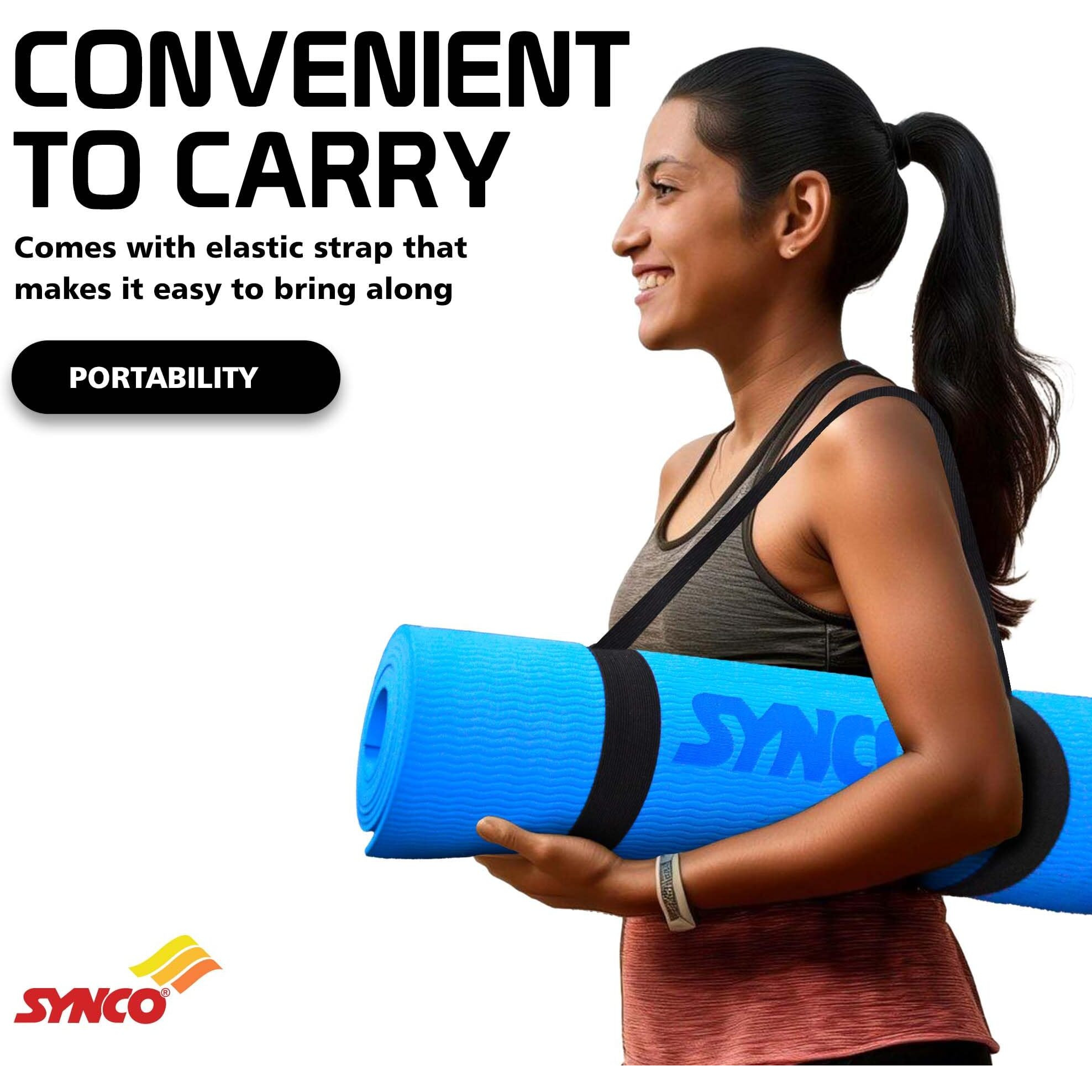 Synco Yoga Mat 4Mm | Carry On Strap For Gym Workout And Yoga Exercise | Lightweight Anti-Slip Yoga Mat For Men & Women | Eva And Rubber Cushioning | Ideal For Yoga And Fitness Workout
