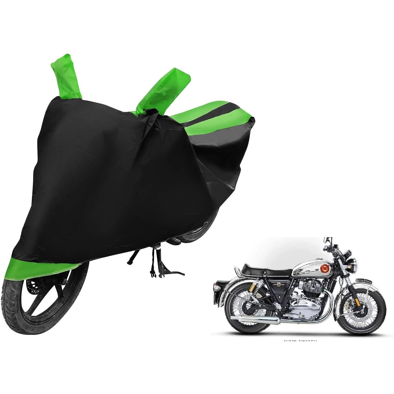 Auto Hub Bike Cover Compatible With Re Interceptor 650 With Mirror Pocket,Dustproof, Windproof, Belt Buckle, Super Interceptor 650 Bike Cover- Black-Green - 1 Unit