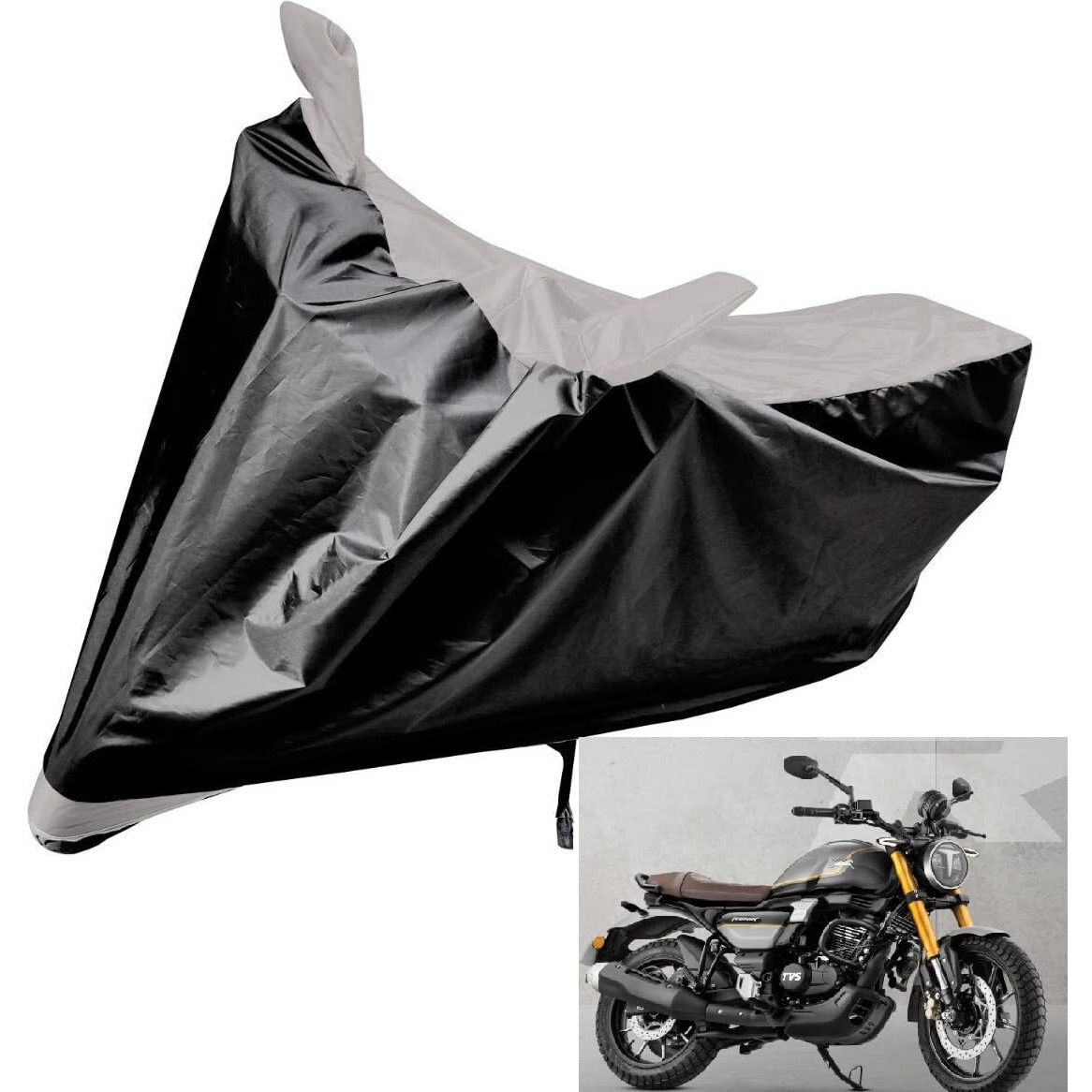 Auto Hub Water Resistant Bike Body Cover For Tvs Ronin - Black/Silver