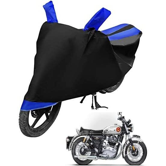 Auto Hub Bike Cover Compatible With Re Interceptor 650 With Mirror Pocket,Dustproof, Windproof, Belt Buckle, Super Interceptor 650 Bike Cover- Black-Blue - 1 Unit