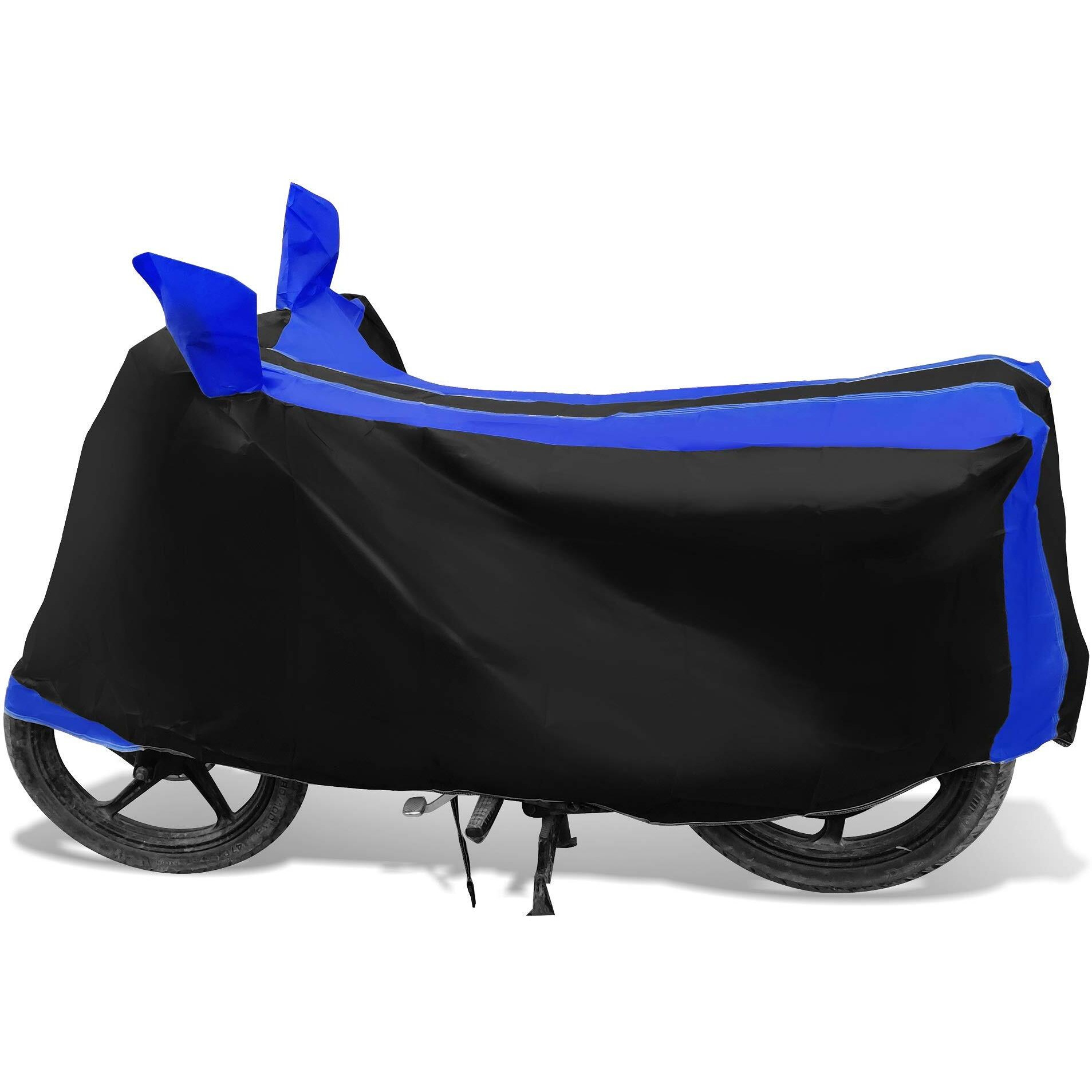 Auto Hub Bike Cover Compatible With Re Interceptor 650 With Mirror Pocket,Dustproof, Windproof, Belt Buckle, Super Interceptor 650 Bike Cover- Black-Blue - 1 Unit