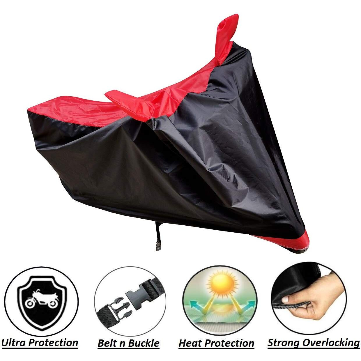 Auto Hub Bike Cover Compatible With Re Super Meteor - Mirror Pocket, Dustproof, Windproof, Belt Buckle - Black-Red (1 Unit)