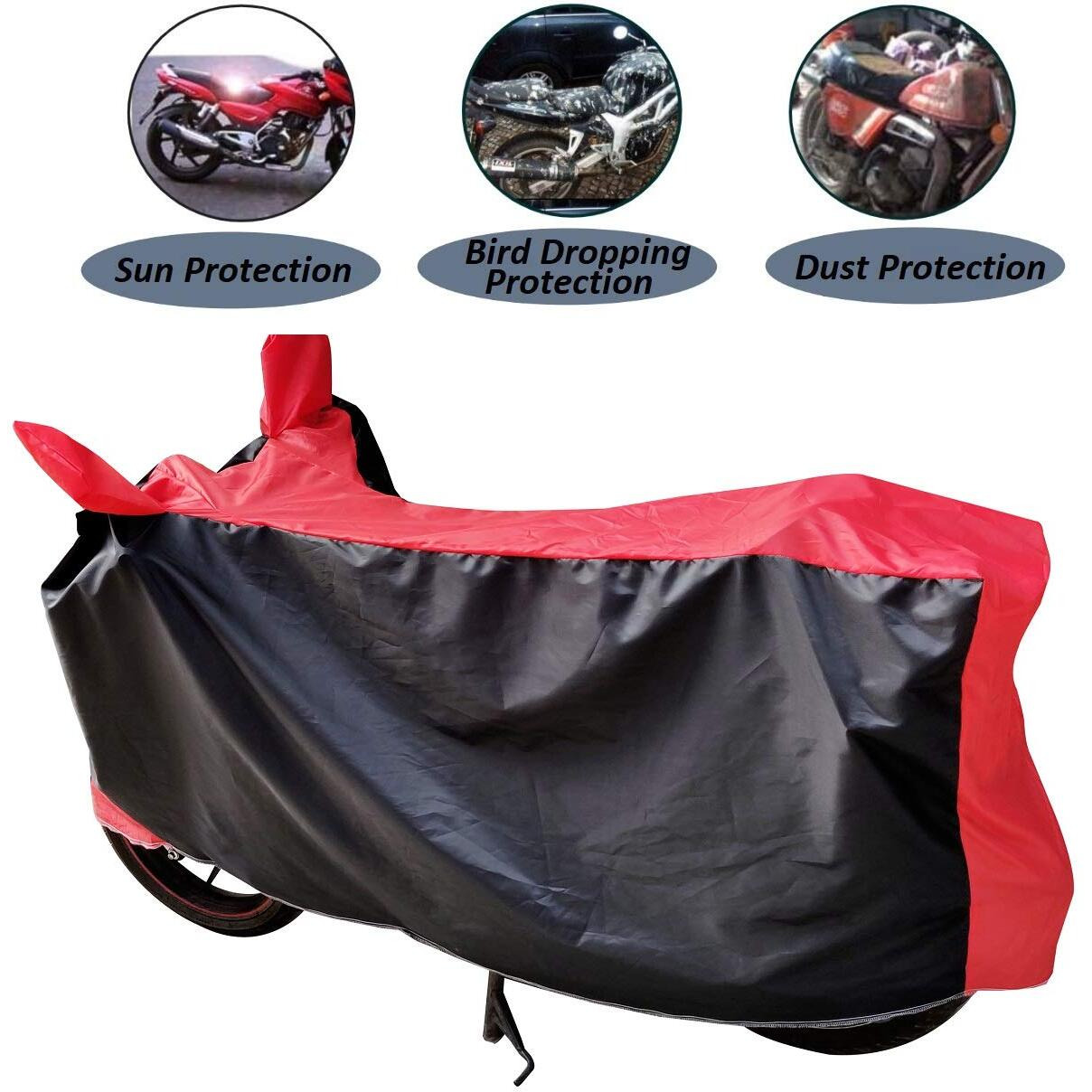 Auto Hub Bike Cover Compatible With Re Super Meteor - Mirror Pocket, Dustproof, Windproof, Belt Buckle - Black-Red (1 Unit)