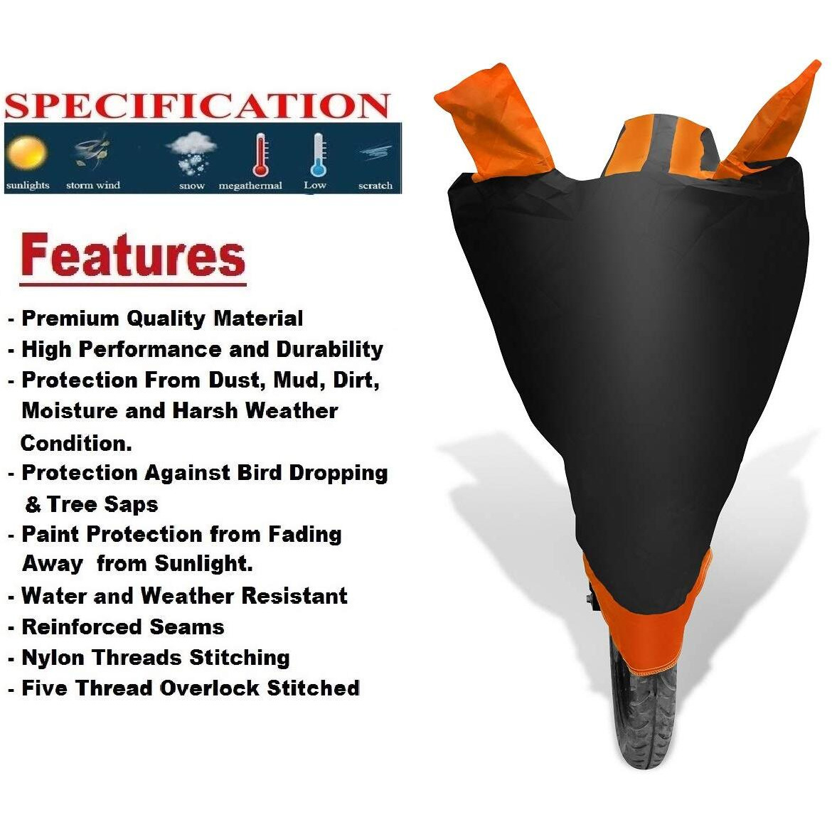 Auto Hub Water Resistant Bike Body Cover For Tvs Raider - Black/Orange