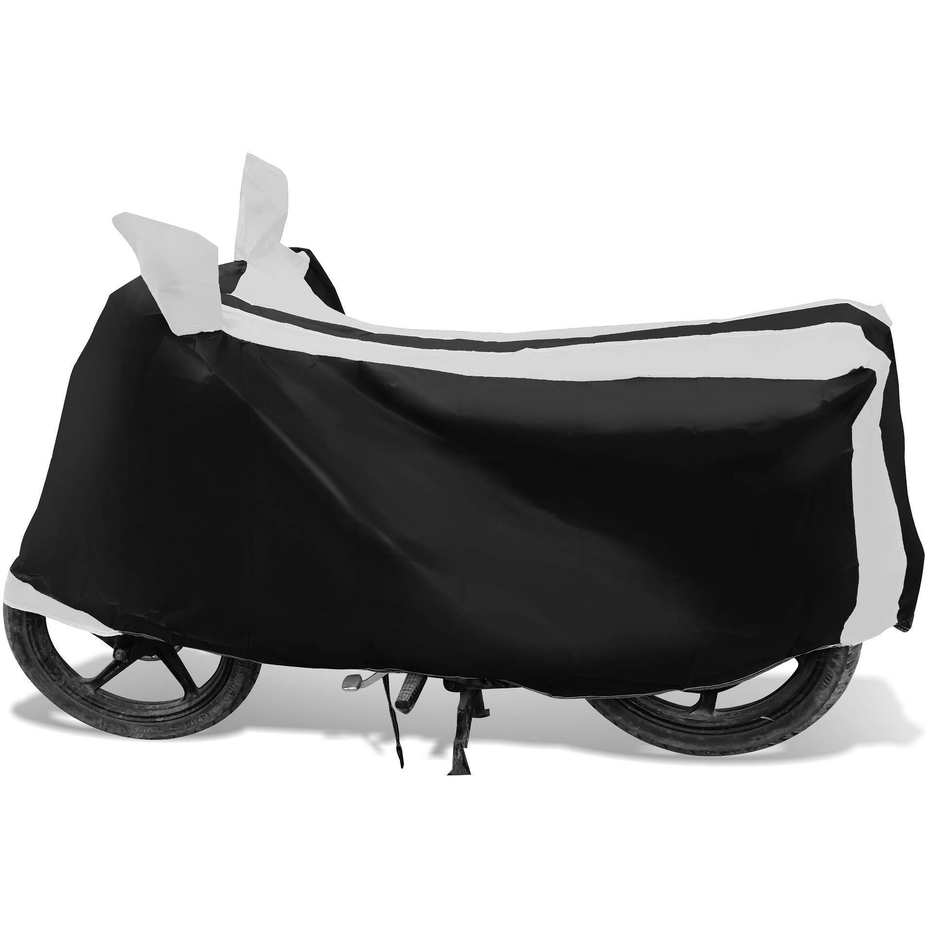 Auto Hub Bike Cover Compatible With Re Interceptor 650 With Mirror Pocket,Dustproof, Windproof, Belt Buckle, Super Interceptor 650 Bike Cover- Black-White - 1 Unit