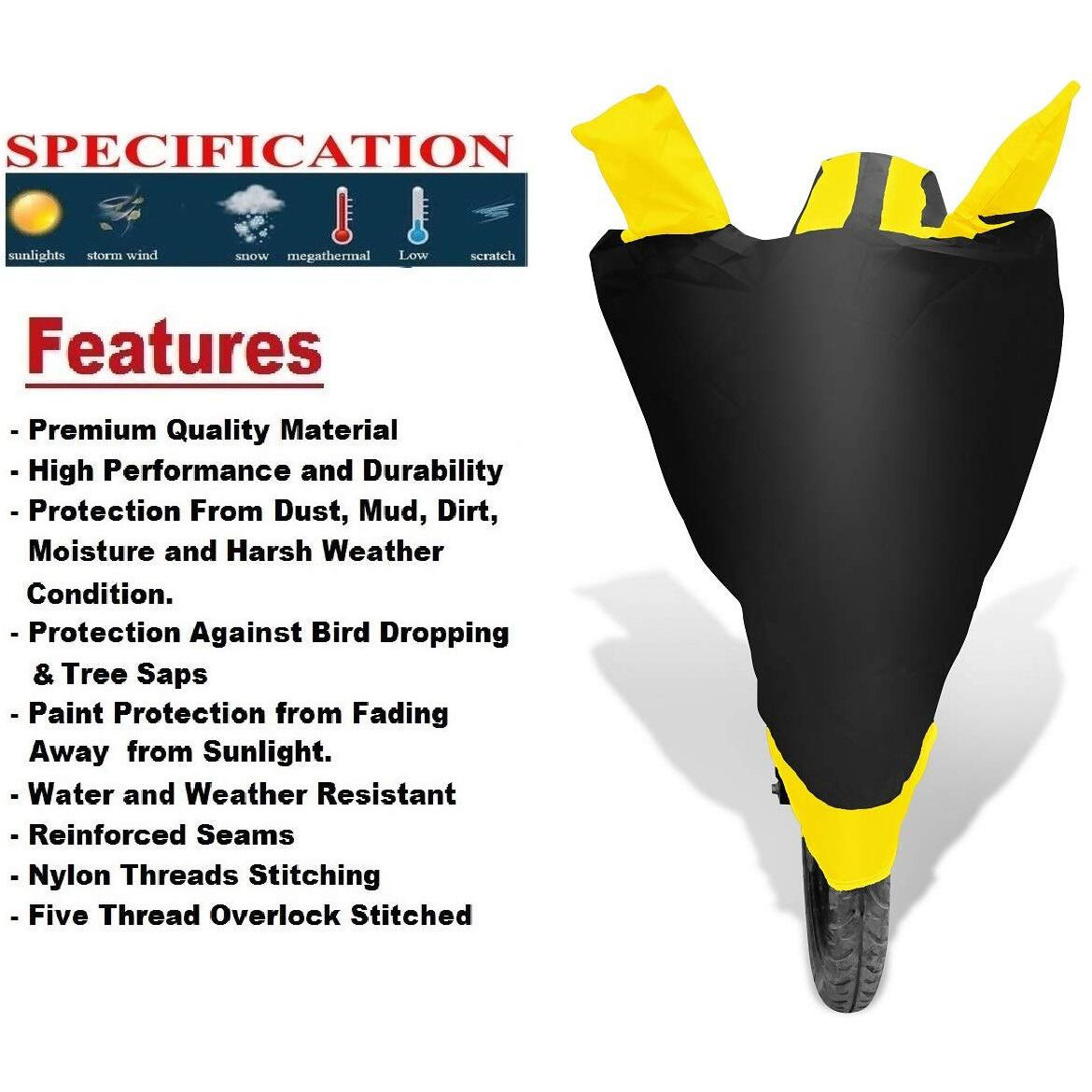 Auto Hub Bike Cover Compatible With Re Continental Gt 650 With Mirror Pocket,Dustproof, Windproof, Belt Buckle, Super Continental Gt 650 Bike Cover- Black-Yellow - 1 Unit