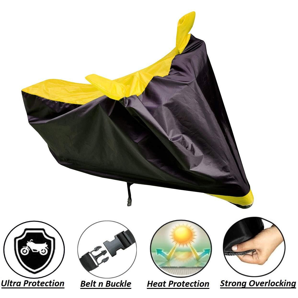 Auto Hub Bike Cover Compatible With Re Interceptor 650 With Mirror Pocket,Dustproof, Windproof, Belt Buckle, Super Interceptor 650 Bike Cover- Black-Yellow - 1 Unit