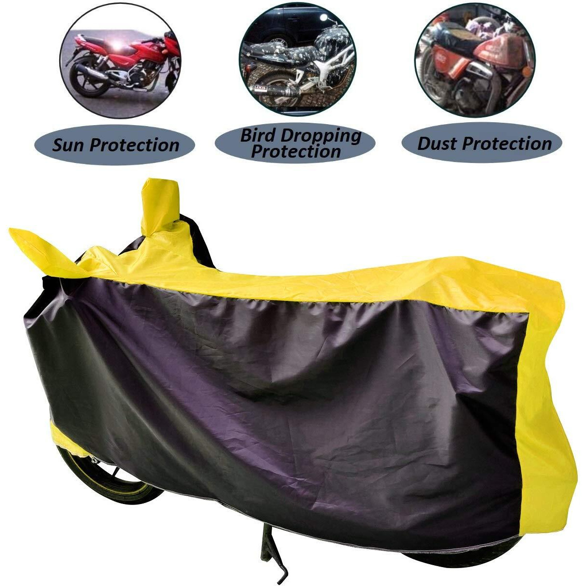 Auto Hub Bike Cover Compatible With Re Interceptor 650 With Mirror Pocket,Dustproof, Windproof, Belt Buckle, Super Interceptor 650 Bike Cover- Black-Yellow - 1 Unit
