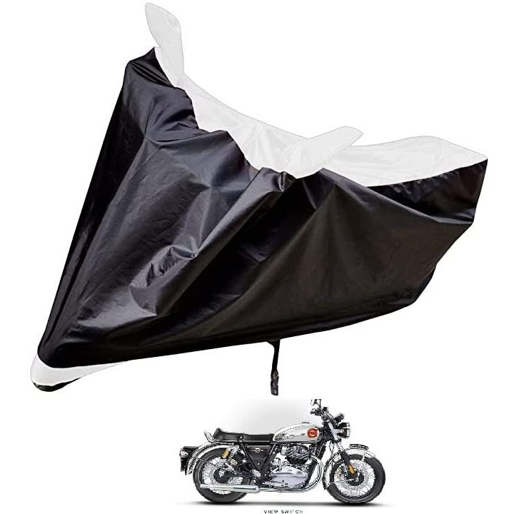 Auto Hub Bike Cover Compatible With Re Interceptor 650 With Mirror Pocket,Dustproof, Windproof, Belt Buckle, Super Interceptor 650 Bike Cover- Black-White - 1 Unit
