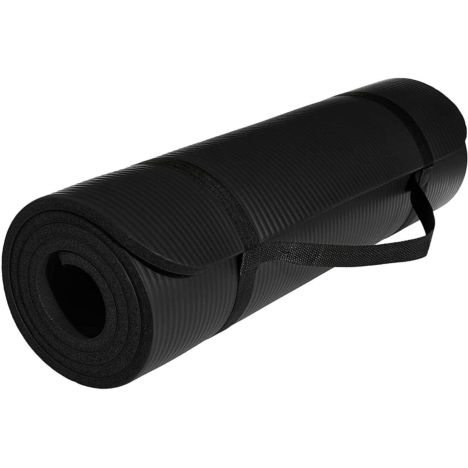 Brogbus Yoga Mat For Men And Women Nbr Material With Carrying Strap, Extra Thick Exercise Mats For Workout Yoga - Black
