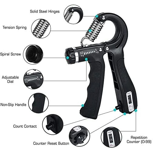 Onpoint Hand Grip For Exercise Adjustable In Hand, Hand Grip With Count Contact And Solid Tension Spring, Finger Exercise Power Gripper -5 To 60Kg Hand Gripper For Men Or Women (Black)