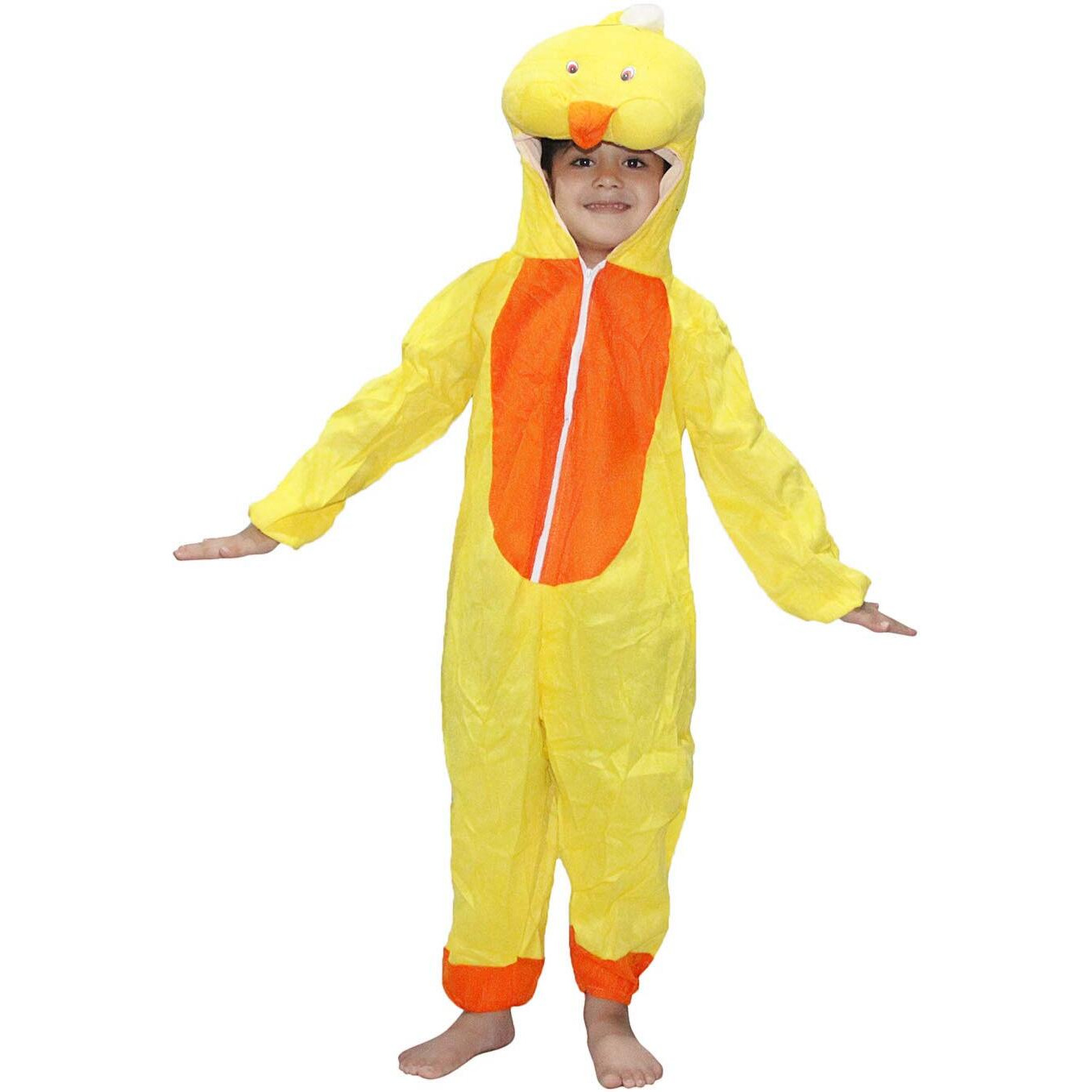 Kaku Fancy Dresses Fleece Cartoon Costume -Yellow, 7-8 Years, For Boys & Girls