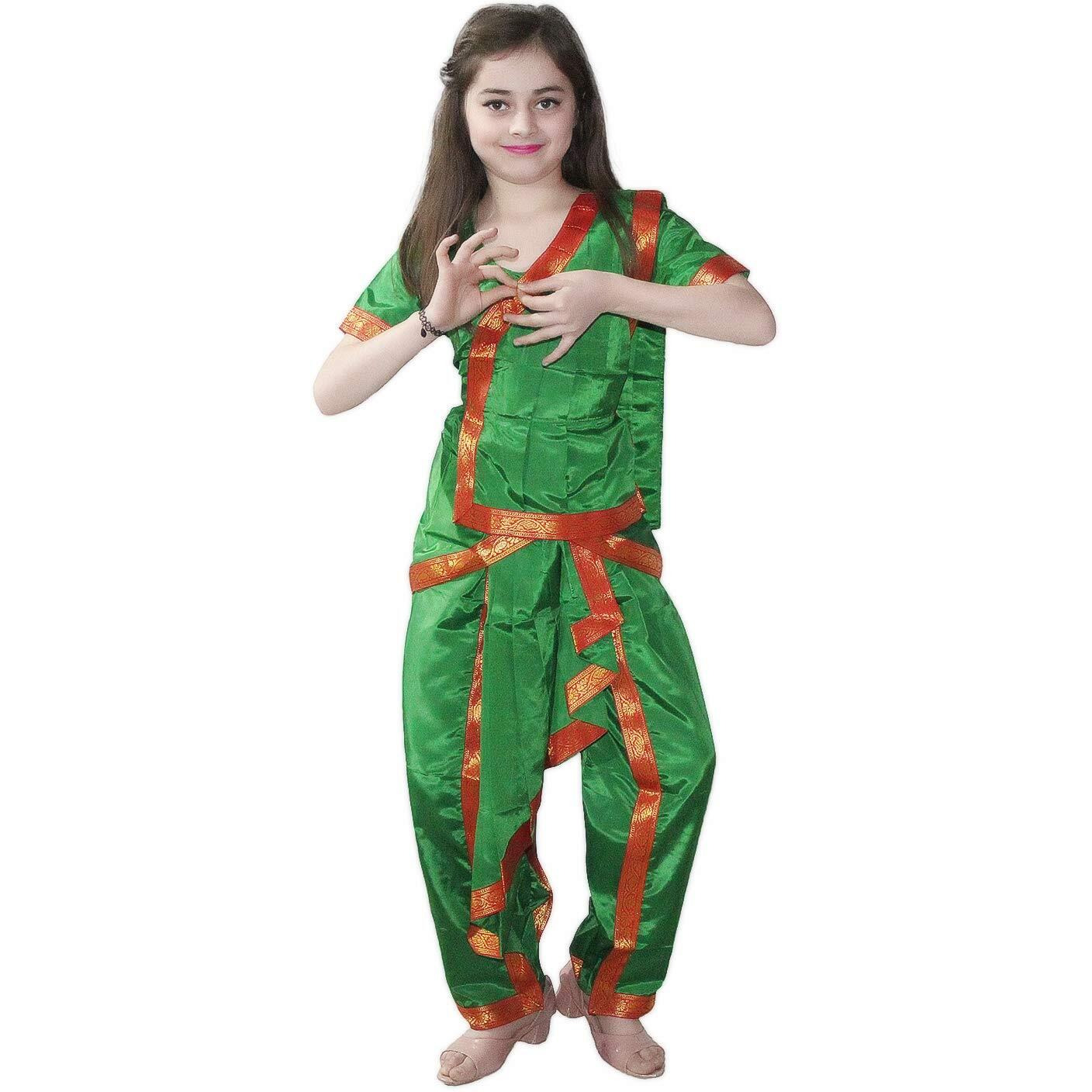 Kaku Fancy Dresses Odissi Classical Dance Costume For Girls - Green, 3-4 Years