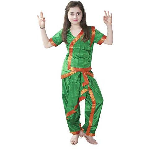 Kaku Fancy Dresses Odissi Classical Dance Costume For Girls - Green, 7-8 Years