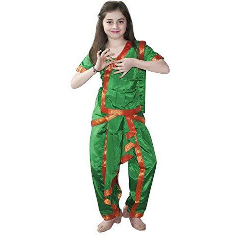 Kaku Fancy Dresses Odissi Classical Dance Costume For Girls - Green, 7-8 Years