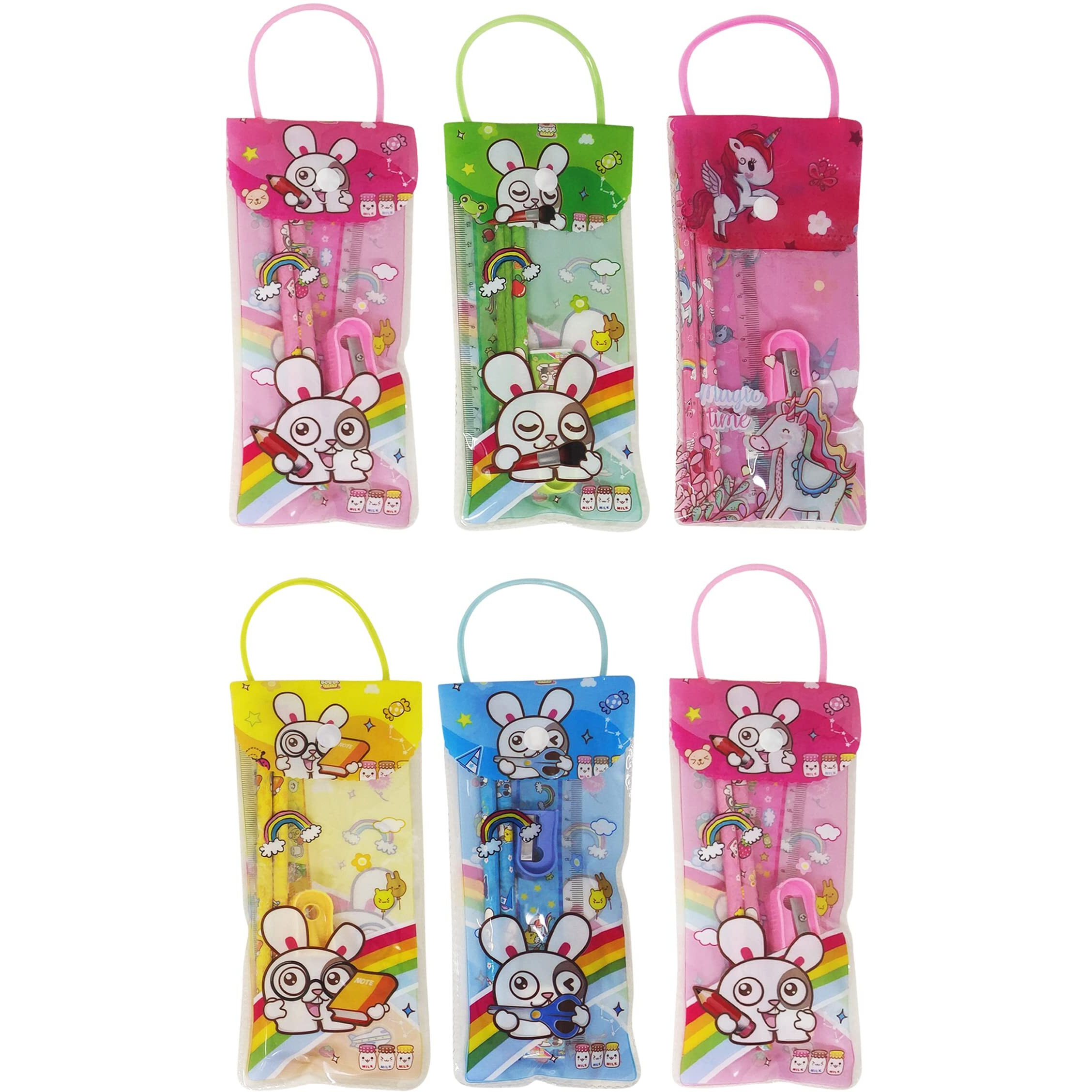 Parteet Birthday Party Return Gifts-Pack Of 6 Mix Stationery Kit Set In A Bag For Kids - Assorted Colours