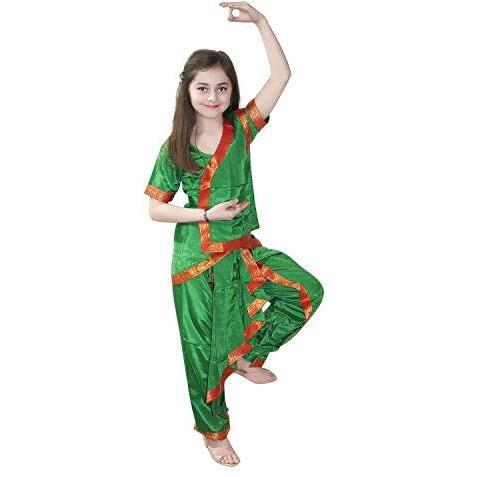 Kaku Fancy Dresses Odissi Classical Dance Costume For Girls - Green, 14-17 Years