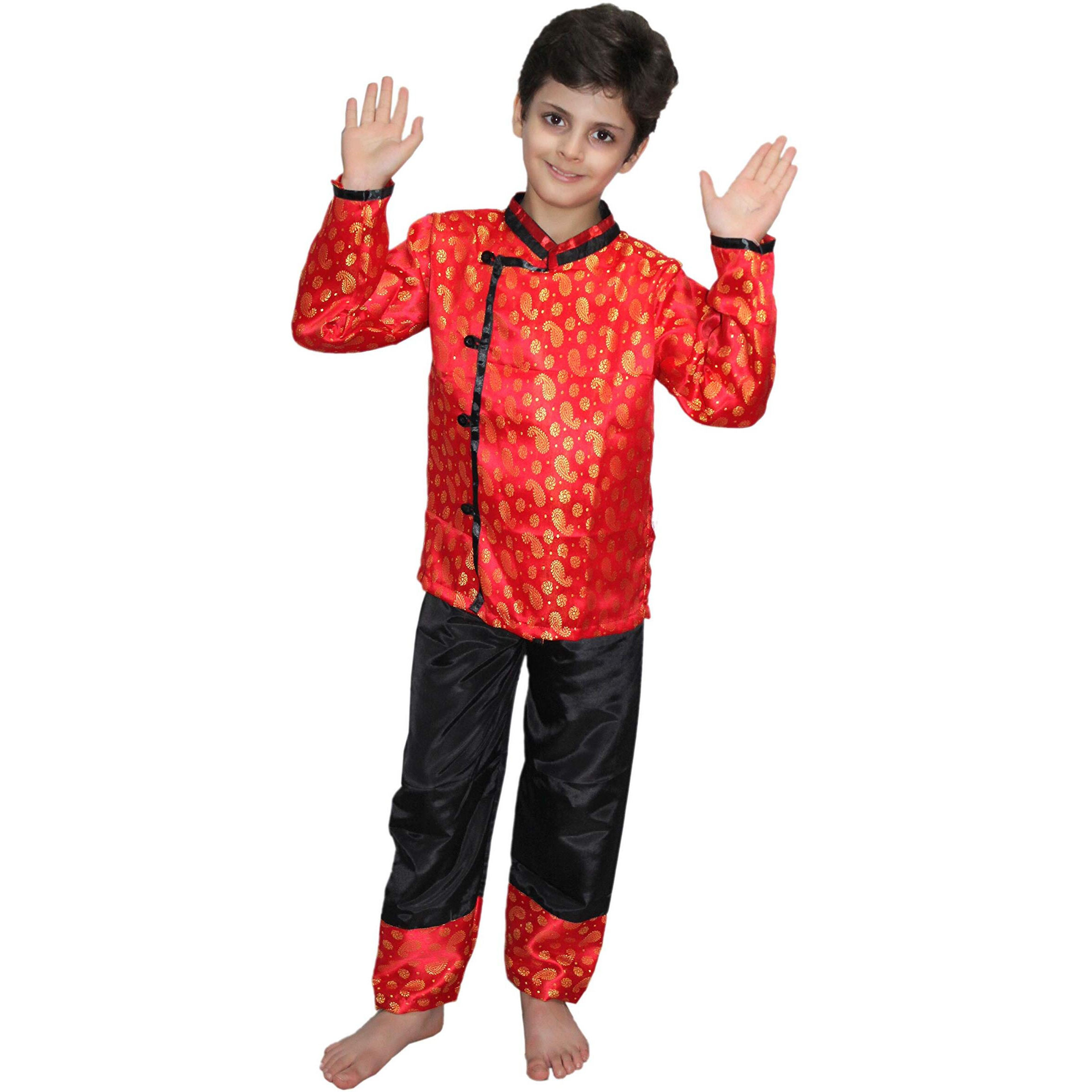Kaku Fancy Dresses Silk Global Ethnic Wear Chinese Boy Costume -Red, 5-6 Years, For Boys