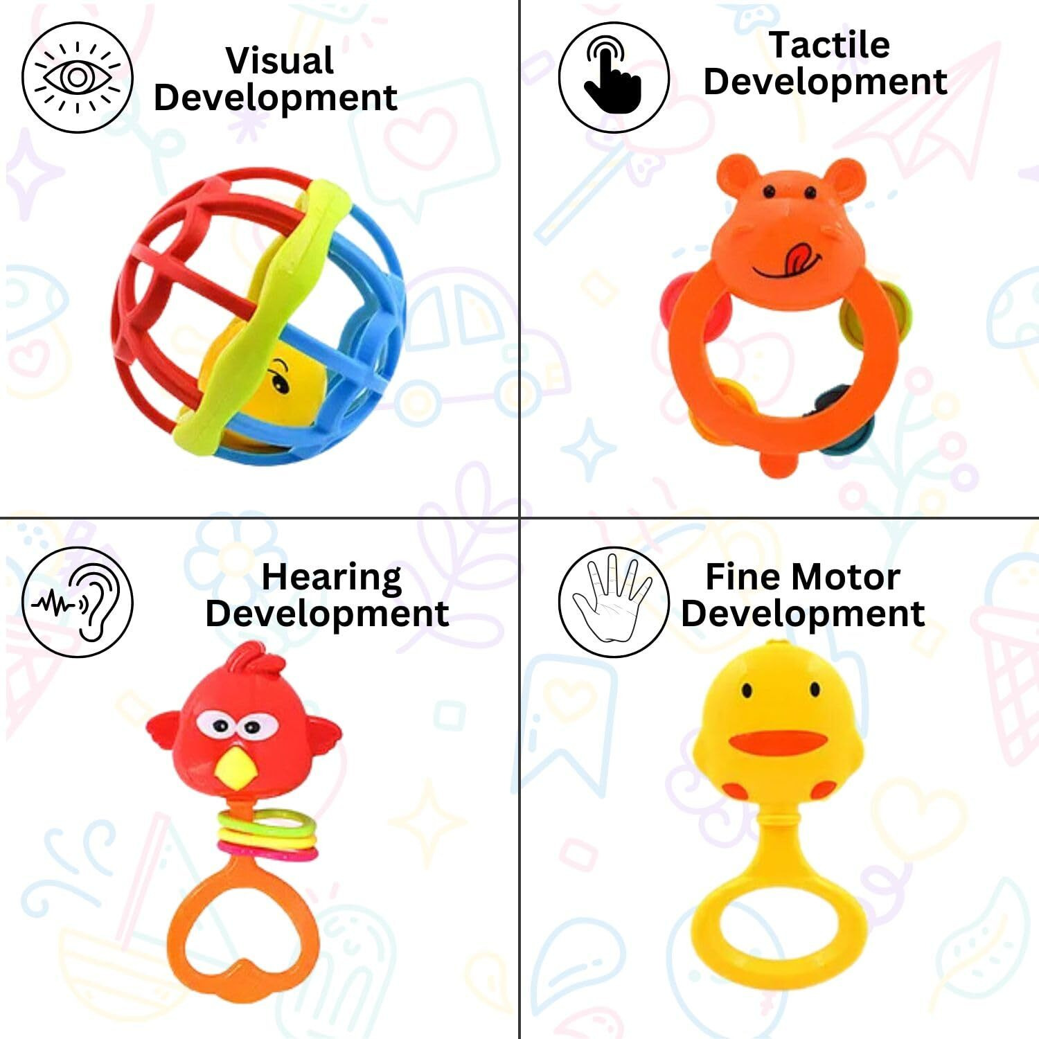 Vibgyor Vibes Lovely Attractive Colourful Non Toxic Shake & Grab Rattles For Babies,Newborns Toddlers, Infants, Child Set Of 8 Multi Color