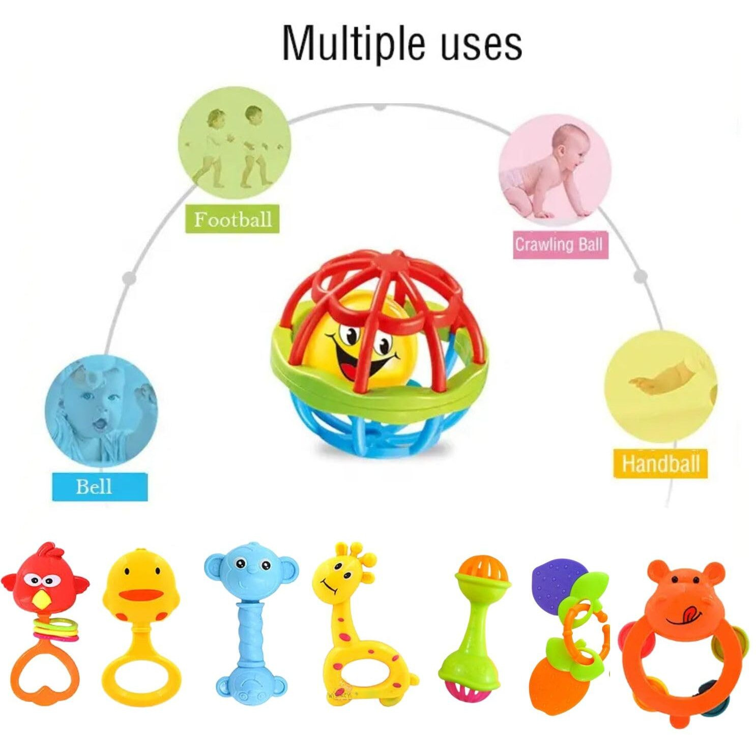 Vibgyor Vibes Lovely Attractive Colourful Non Toxic Shake & Grab Rattles For Babies,Newborns Toddlers, Infants, Child Set Of 8 Multi Color