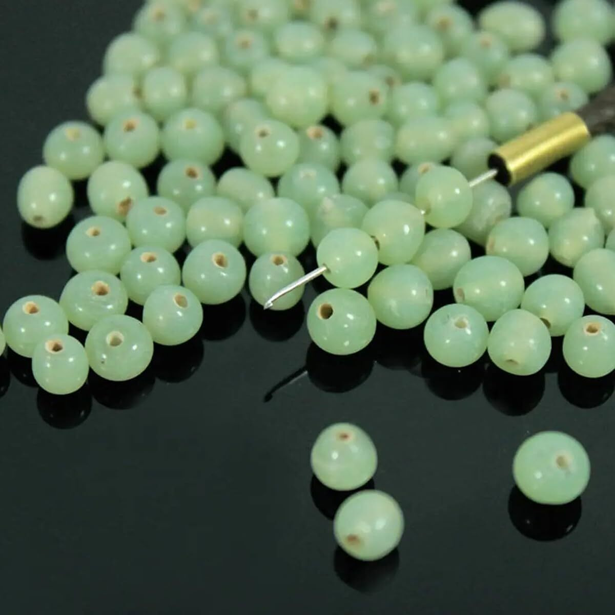 Embroiderymaterial Round Shape Glass Ceramic Beads Moti For Craft Work, Mala, Toran Making, Hairstyle, Art & Craft Work, Jewellery Making, Bracelet Making (3 To 5 Mm, 100 Grams, Light Sage Green Color)