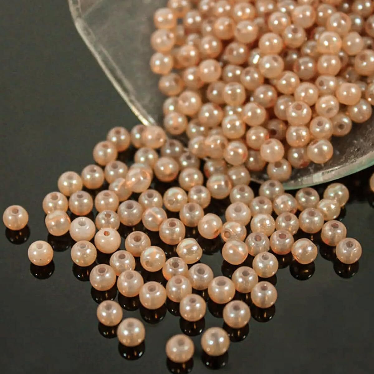 Embroiderymaterial Round Ceramic Glass Beads (Moti) For Jewellery Making, Bracelet Making, Craft, Embroidery Work, Mala Making, Toran Making, Hair Accessories (Apricot, 940 Beads Approx, 3 To 5 Mm)