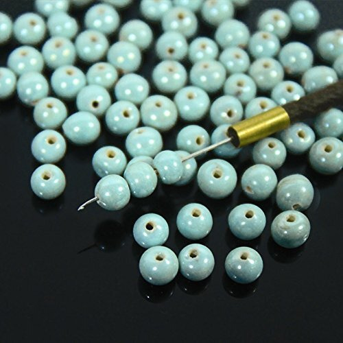 Embroiderymaterial Round Ceramic Glass Beads (Moti) For Jewellery Making, Bracelet Making, Craft, Embroidery Work, Mala Making, Toran Making (Pale Turquoise, 100 Gram, 3 To 5 Mm)