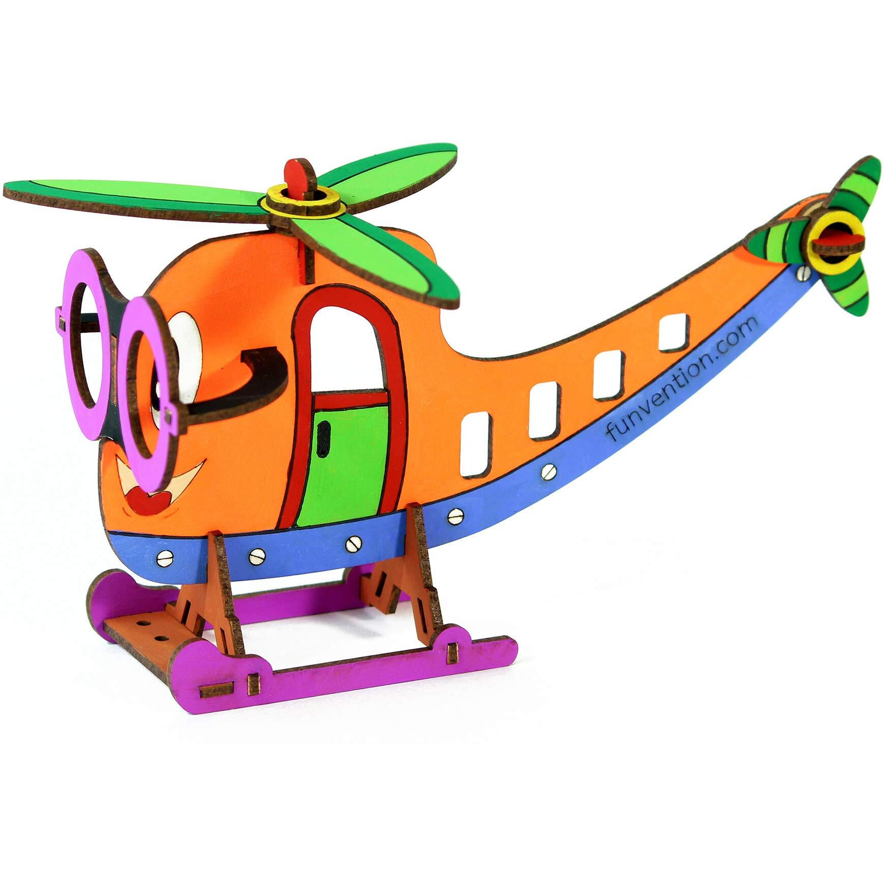 Funvention Helicopter - 3D Coloring Model (Pack Of 12) - Diy Desk Organizer Pen Stand - Stem Leanring 3D Puzzle Toy -Art, Coloring And Painting Kit For Kids -Birthday Return Gift, Kids Party Pack