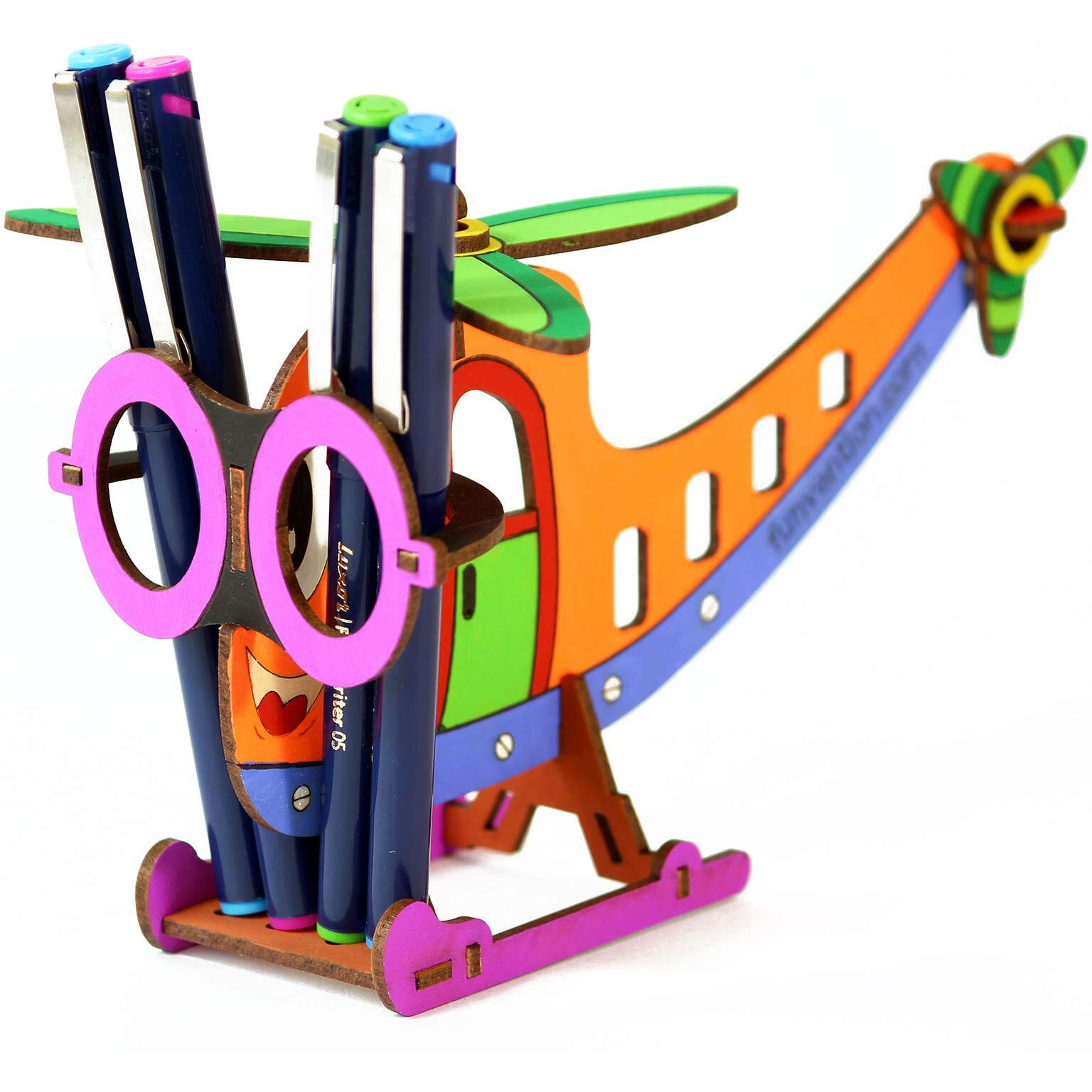 Funvention Helicopter - 3D Coloring Model (Pack Of 12) - Diy Desk Organizer Pen Stand - Stem Leanring 3D Puzzle Toy -Art, Coloring And Painting Kit For Kids -Birthday Return Gift, Kids Party Pack