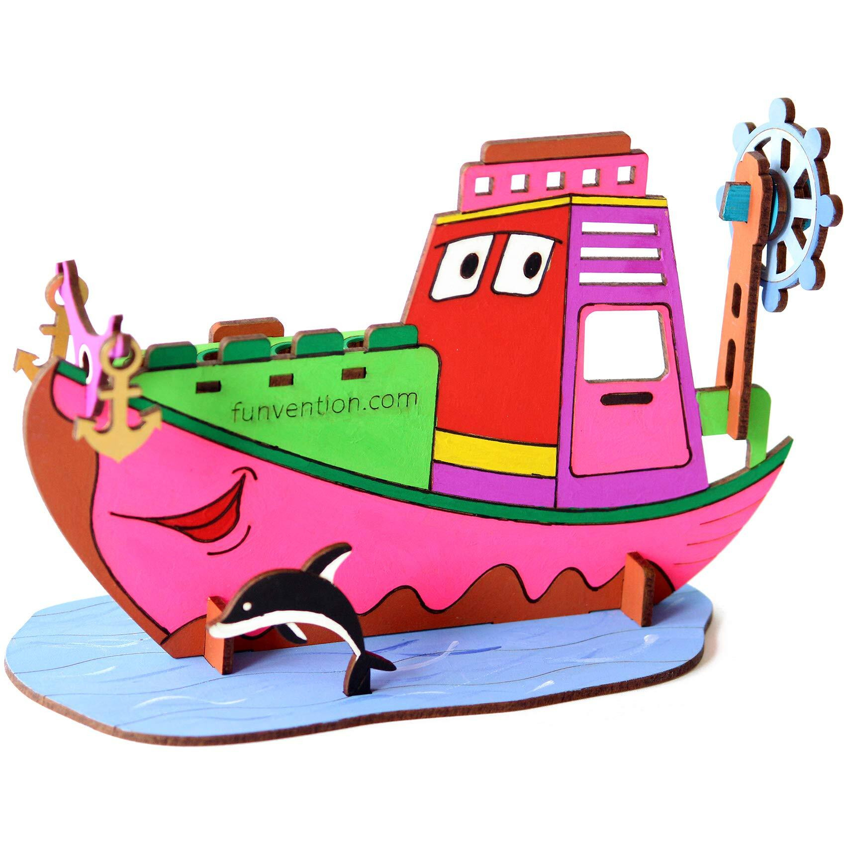 Funvention Ship - 3D Coloring Model (Pack Of 6) - Diy Desk Organizer Pen Stand - Stem Leanring 3D Puzzle Toy - Art, Coloring And Painting Kit For Kids - Birthday Return Gift,Diy Party Pack For Kids
