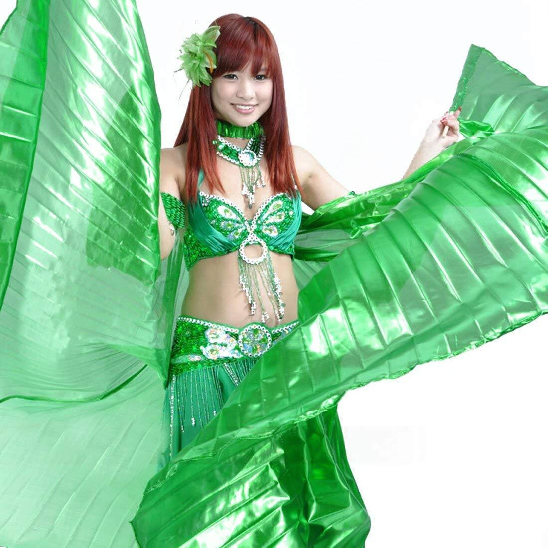 Fancydresswale Polyester Opening Belly Dance Isis Wings Dancing Props With Sticks Rods-Green