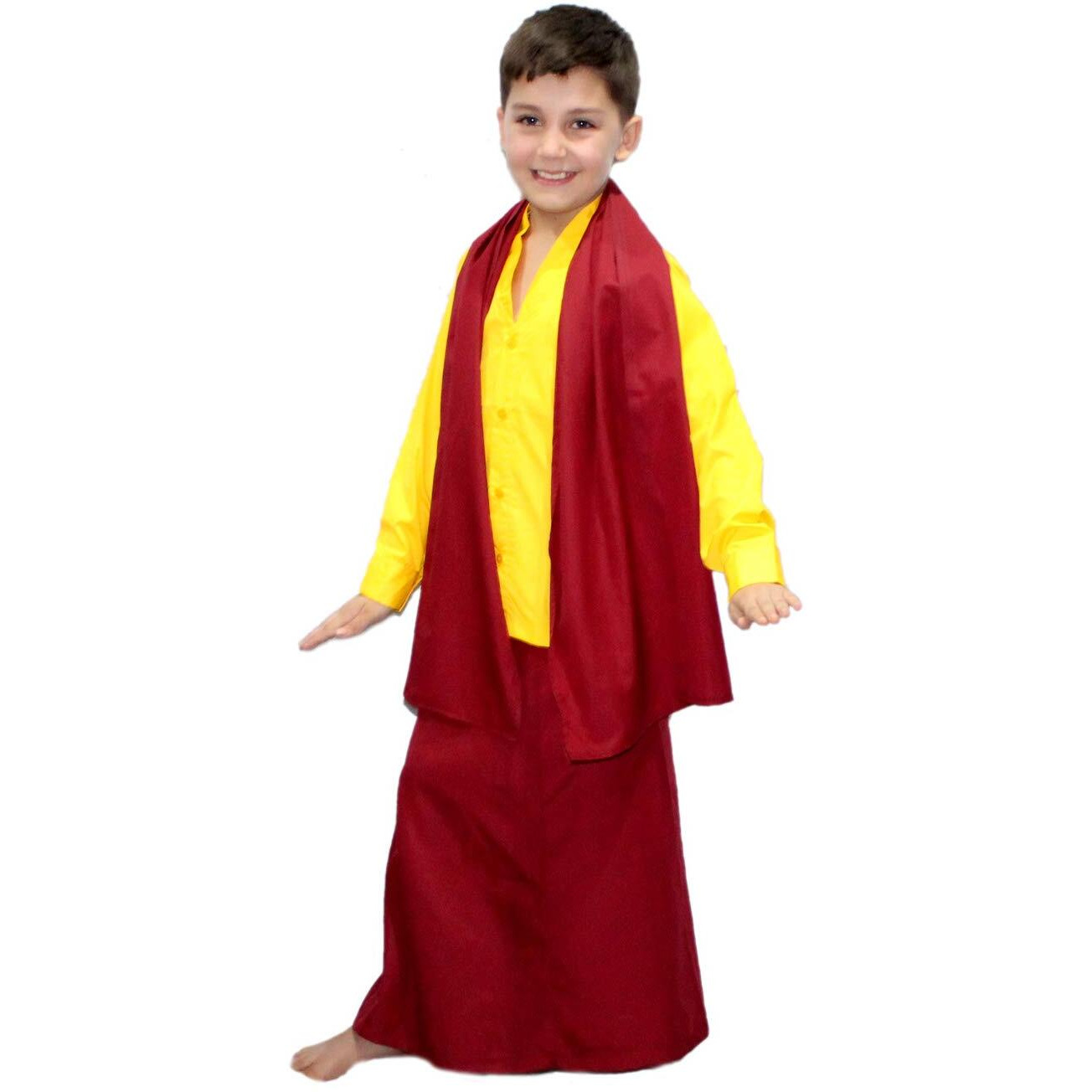 Kaku Fancy Dresses Buddha Fancy Dress Costume/Shaolin Costume For Kids/Tibetan Monk Costume -Yellow, 5-6 Years, For Boys