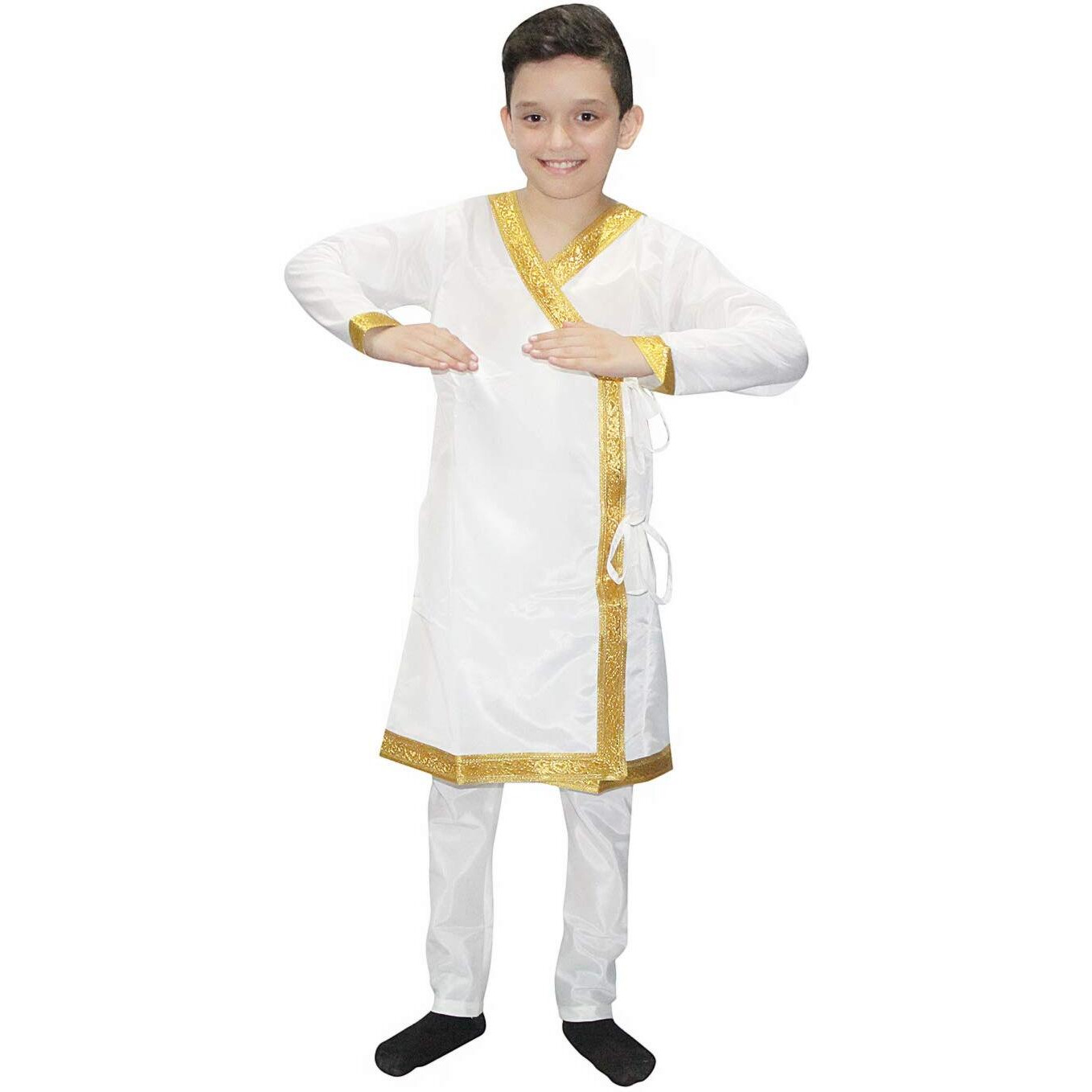 Kaku Fancy Dresses Kathak Dress For Boy/Dance Costume/Classical Dancewear/Kathak Dance Costume -Cream, 3-4 Years, For Boys