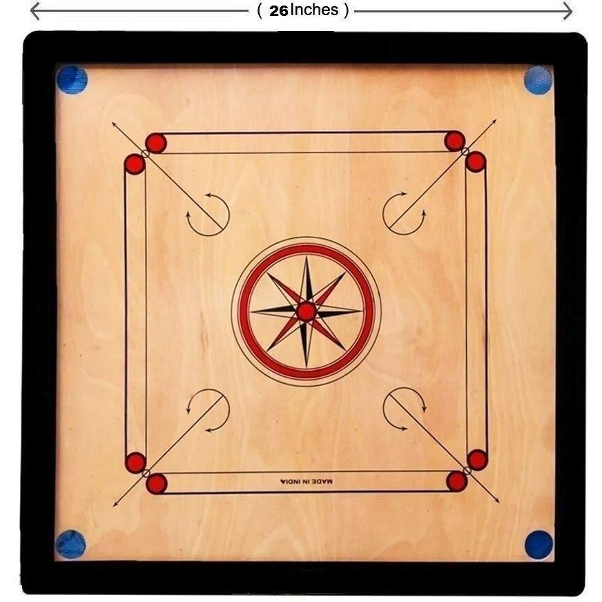 M Art Carrom Board Rough Aand Smooth Polish Finish Medium Size 26 * 26" With Pakki Ply With Coins, Powder Aand Stiker Free