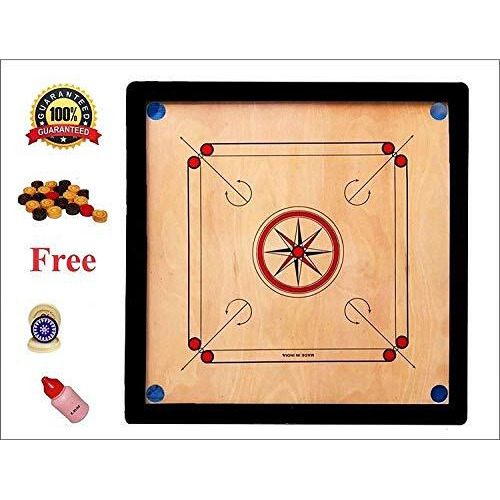M Art Carrom Board Rough Aand Smooth Polish Finish Medium Size 26 * 26" With Pakki Ply With Coins, Powder Aand Stiker Free