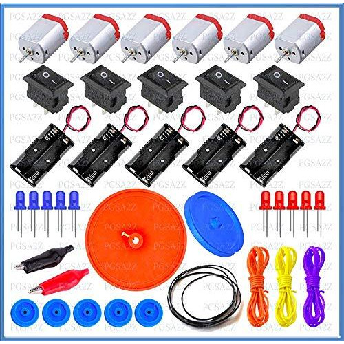 Pgsa2Z Science Project Material Kit Dc Motor, Small Pulley Wheels, Aa Battery Holder, 3 Color Wire, Switch, Leds, Big Pulley, And Belt Diy Etc (Kit 1)- Multi Color