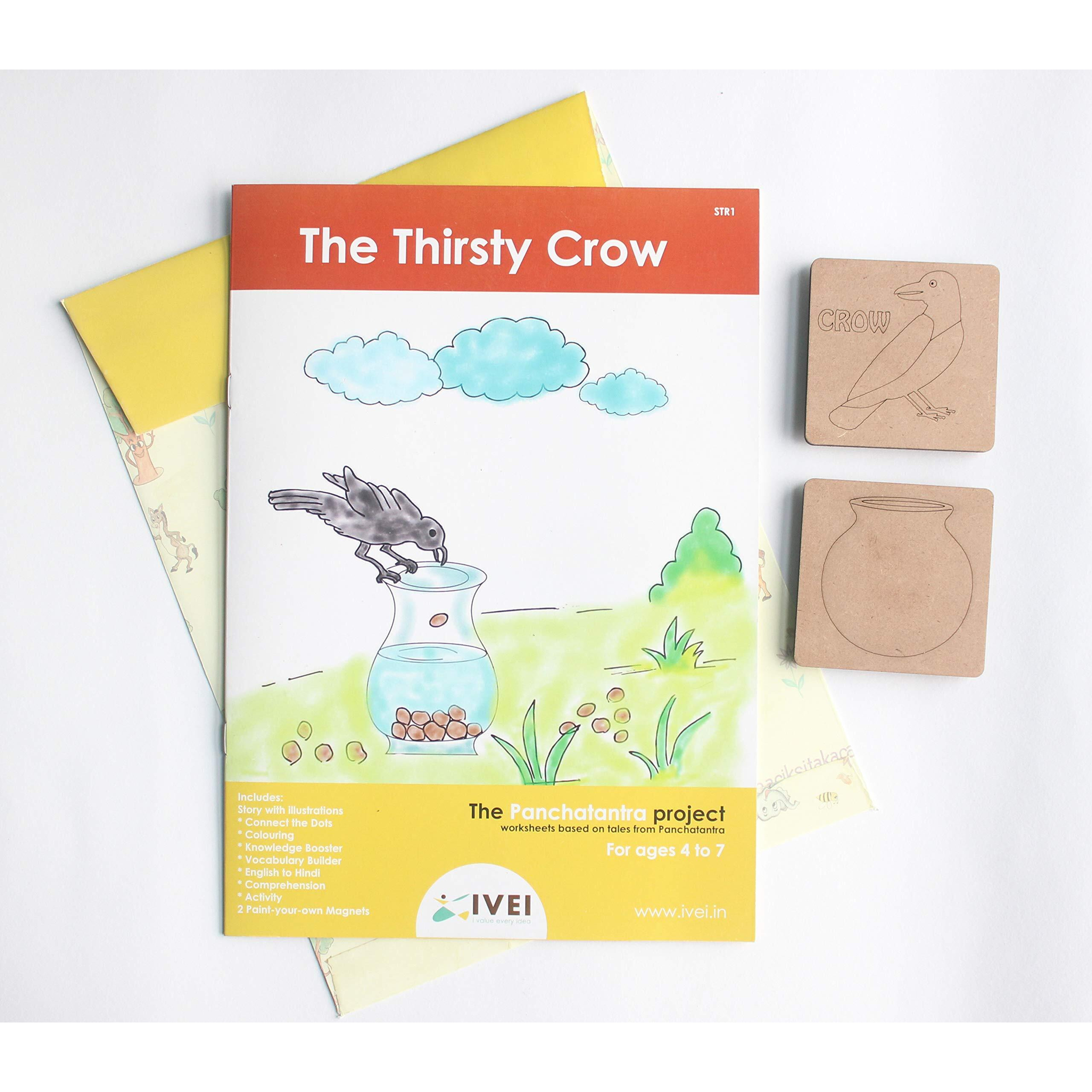 Ivei Panchatantra Kids Learning Book - Workbook And 2 Diy Magnets Of Panchatantra Story - Colouring Activity Worksheets - Creative Fun Activity And Education For Kids - The Thristy Crow ( Age 4 To 7 Years )