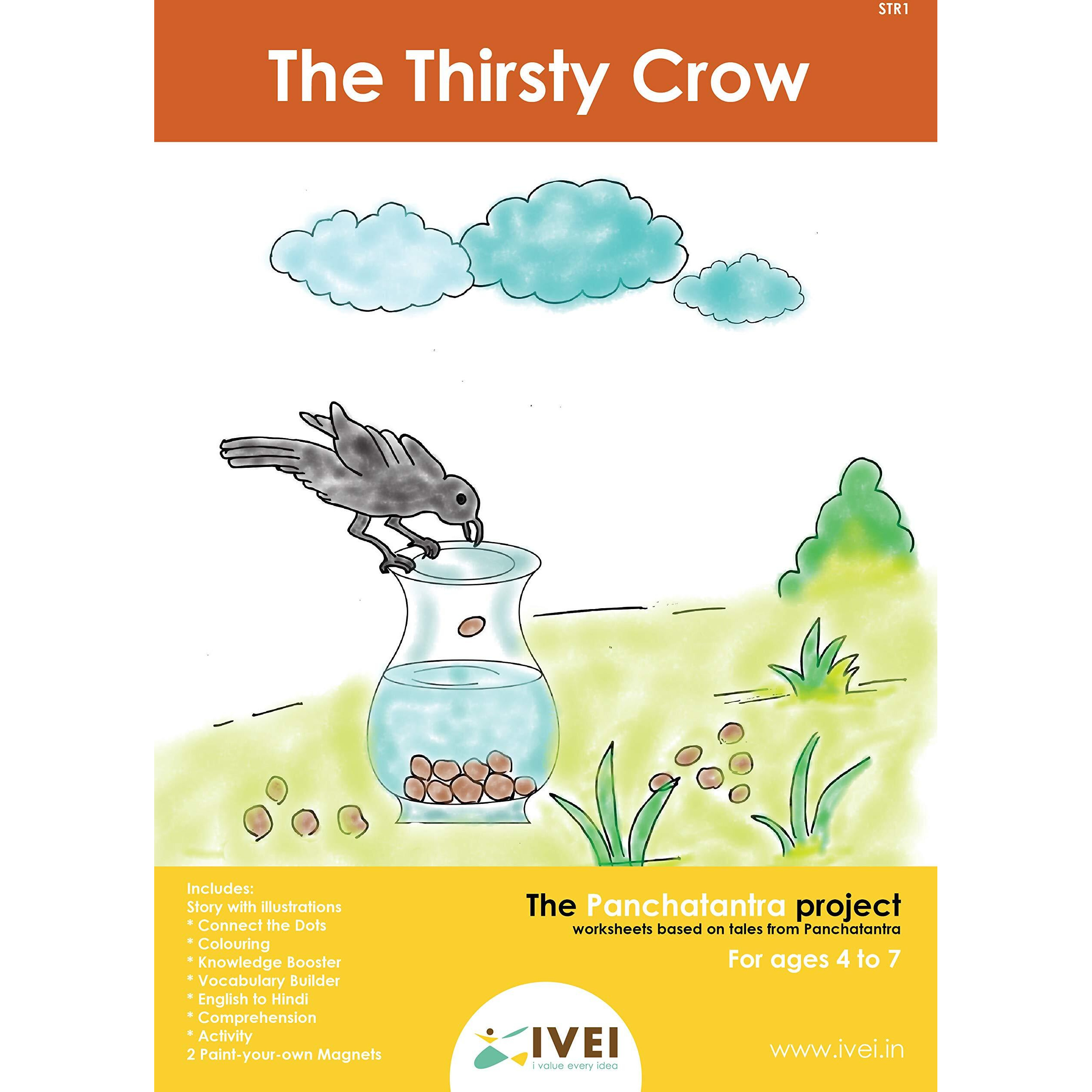 Ivei Panchatantra Kids Learning Book - Workbook And 2 Diy Magnets Of Panchatantra Story - Colouring Activity Worksheets - Creative Fun Activity And Education For Kids - The Thristy Crow ( Age 4 To 7 Years )