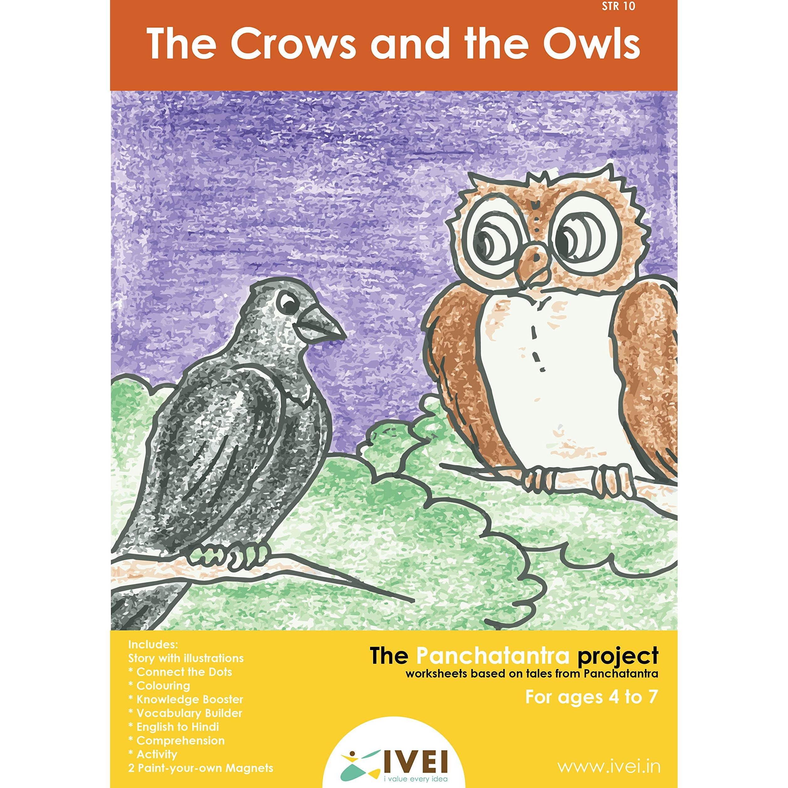 Ivei Panchatantra Kids Learning Book - Crows And Owls Educational Activity Book With 2 Diy Magnets & 7 Worksheets - Age 4 To 7 Years