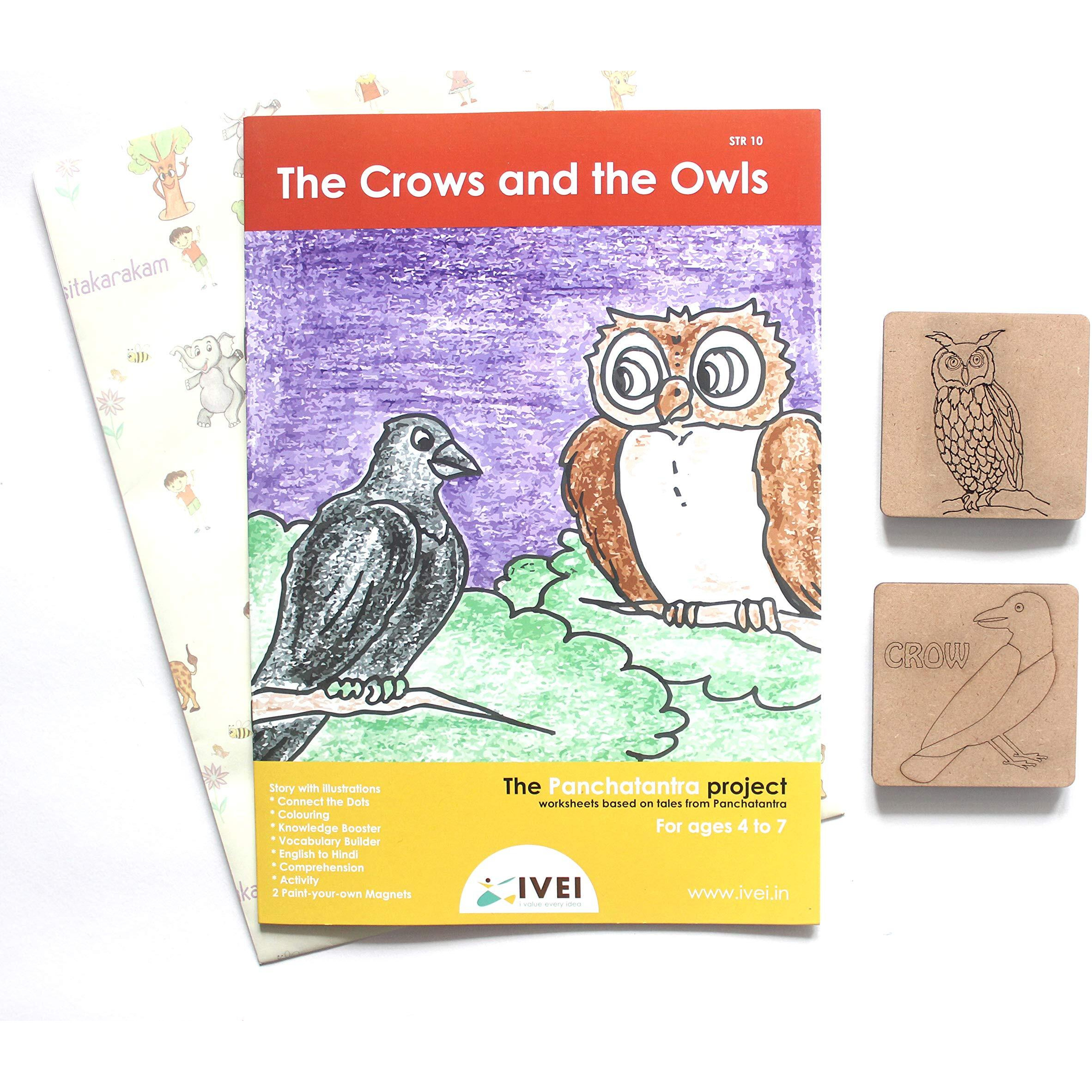 Ivei Panchatantra Kids Learning Book - Crows And Owls Educational Activity Book With 2 Diy Magnets & 7 Worksheets - Age 4 To 7 Years