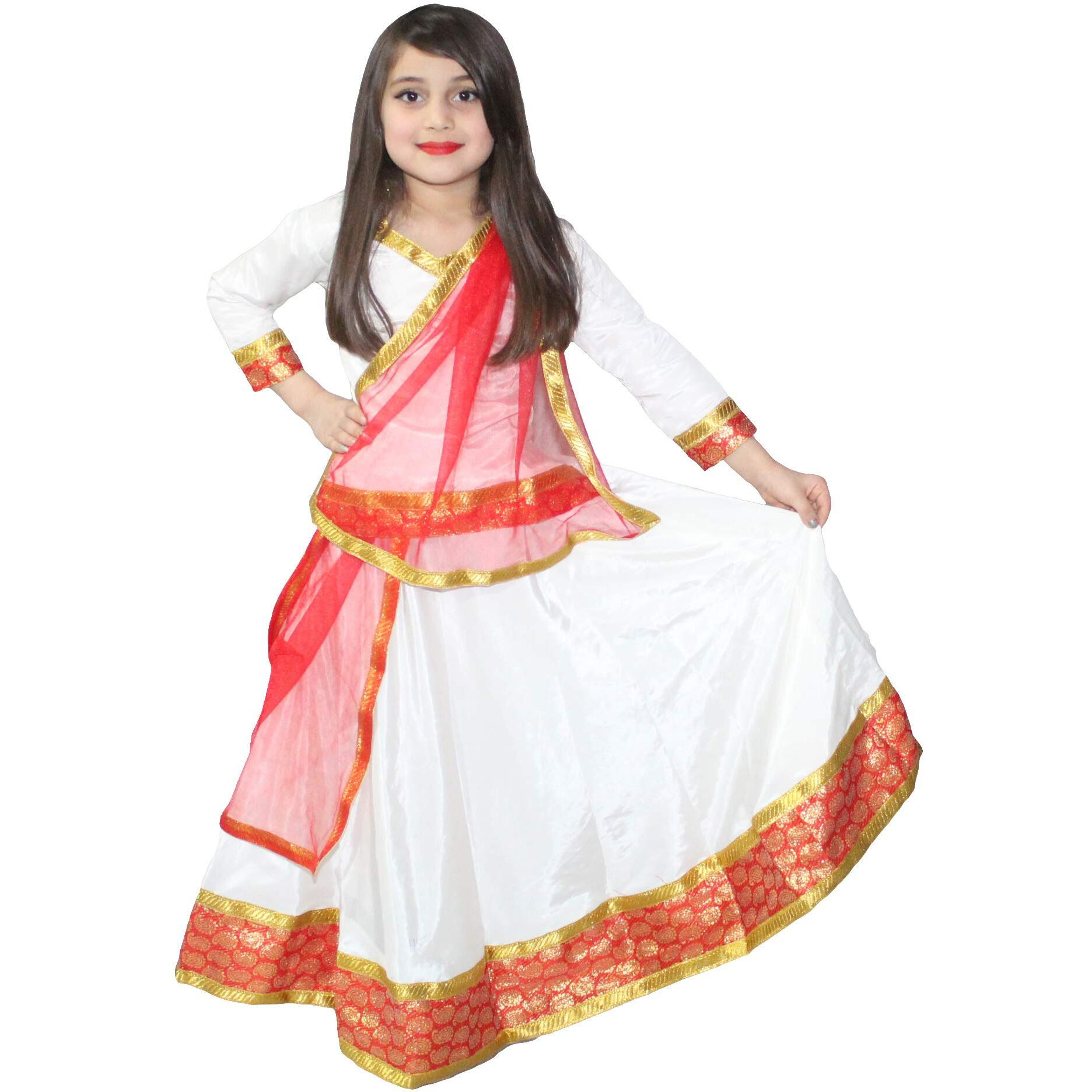 Kaku Fancy Dresses Kathak Dance Costume Lehenga For Kids/Ethnic Indian Kathak Dance Dress For Girls - 3-4 Years