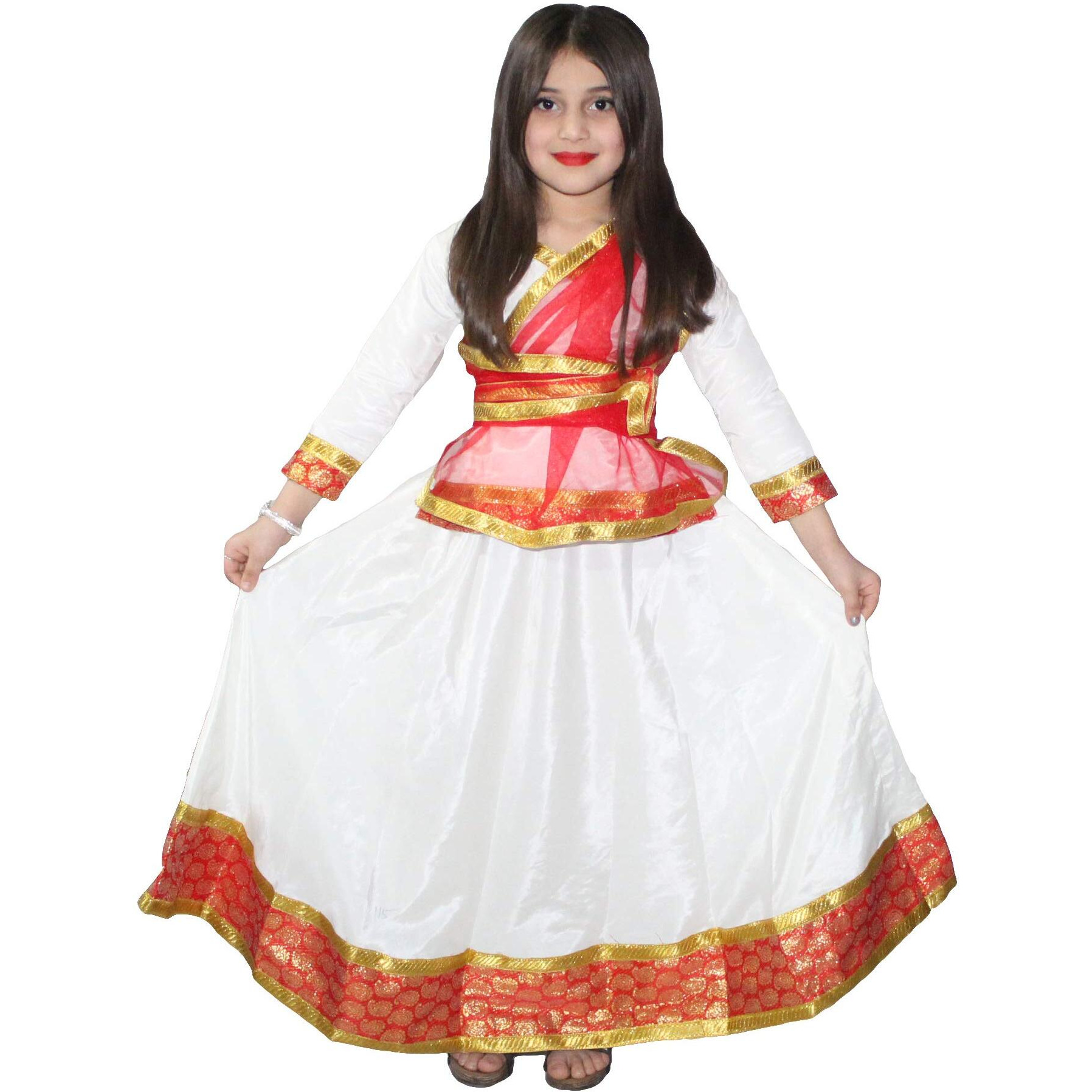 Kaku Fancy Dresses Kathak Dance Costume Lehenga For Kids/Ethnic Indian Kathak Dance Dress For Girls - 5-6 Years