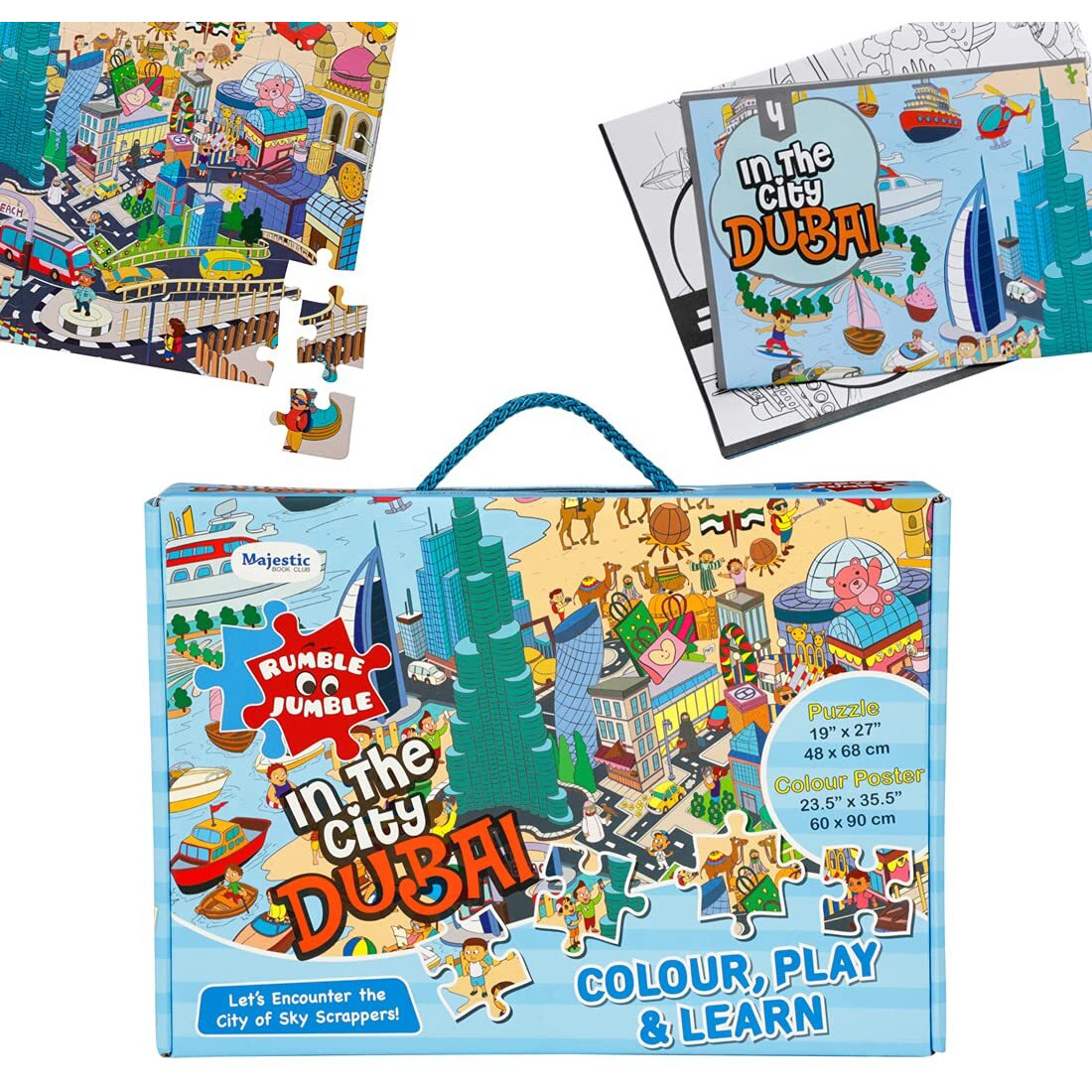 The Book Tree In The City Dubai Fun And Educational Floor Puzzle By Majestic Book Club, Package Includes A Big Size Colouring Poster And Jigsaw Puzzle Packed In A Beautiful Box For Kid