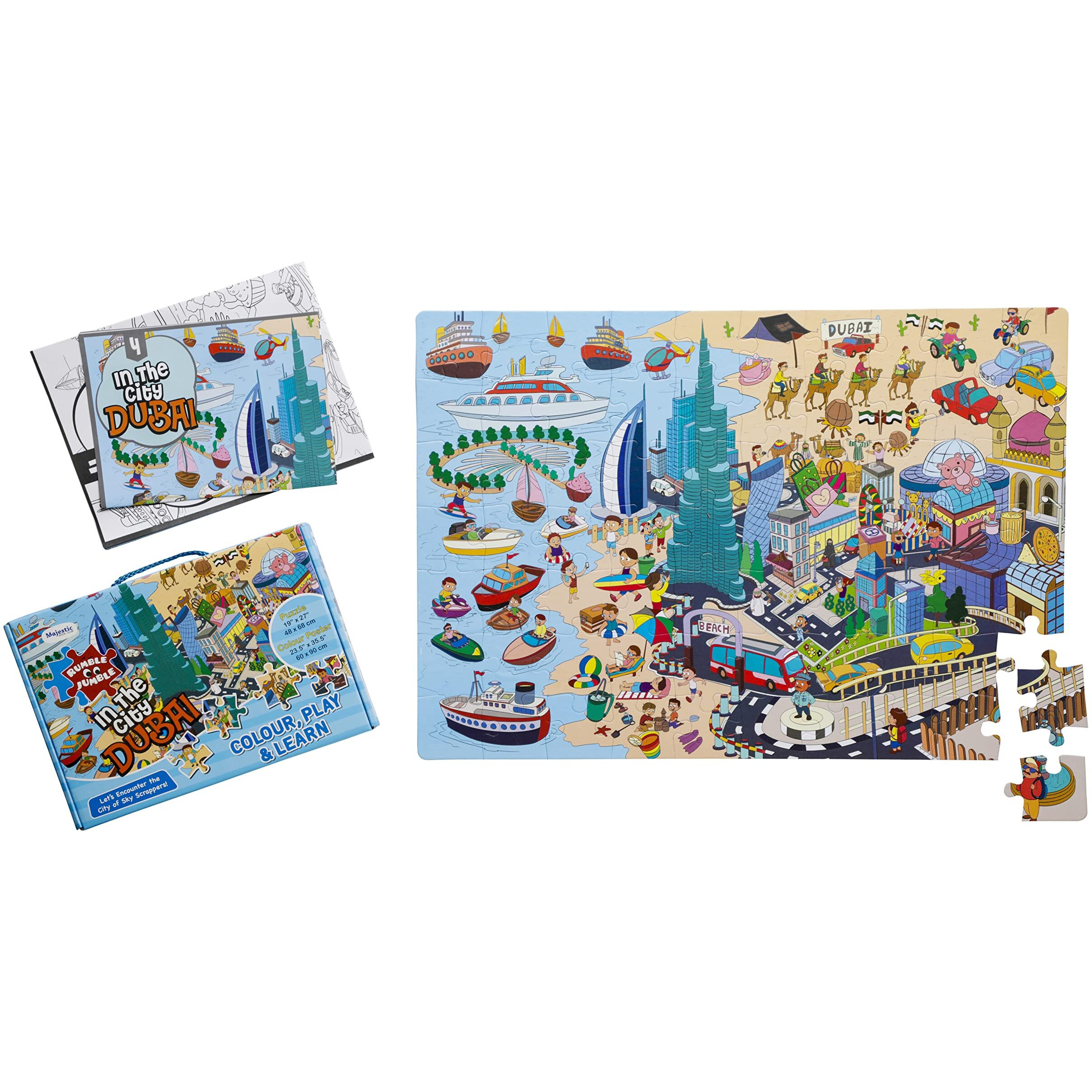 The Book Tree In The City Dubai Fun And Educational Floor Puzzle By Majestic Book Club, Package Includes A Big Size Colouring Poster And Jigsaw Puzzle Packed In A Beautiful Box For Kid