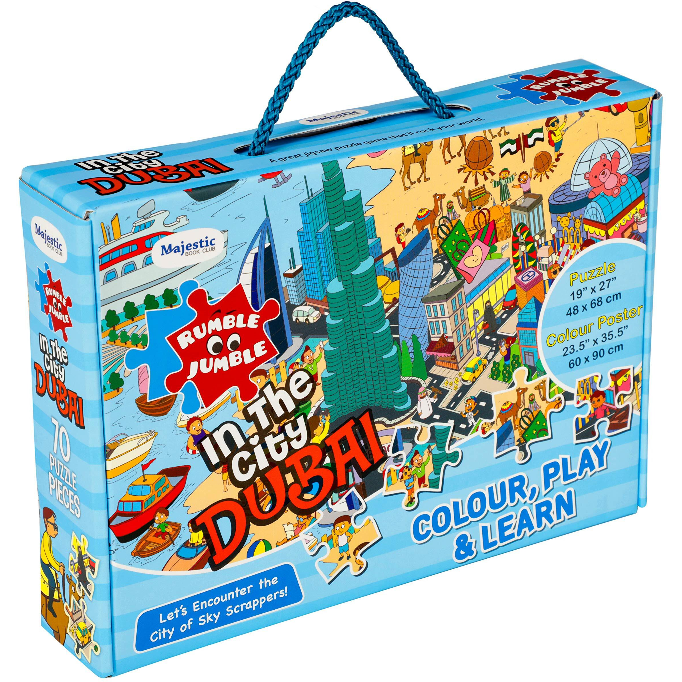 The Book Tree In The City Dubai Fun And Educational Floor Puzzle By Majestic Book Club, Package Includes A Big Size Colouring Poster And Jigsaw Puzzle Packed In A Beautiful Box For Kid