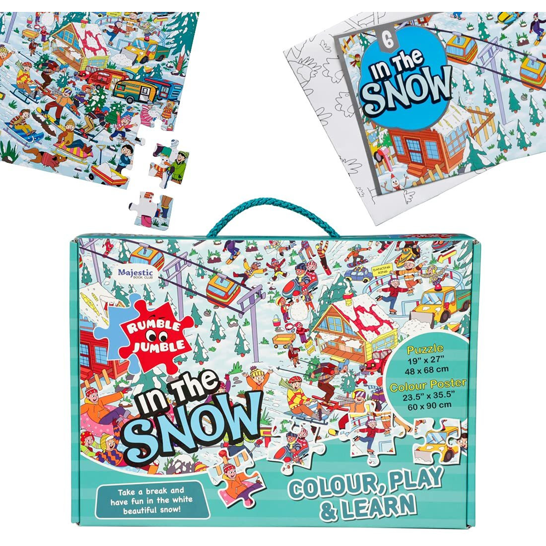 The Book Tree In The Snow Fun And Educational Floor Puzzle By Majestic Book Club, Package Includes A Big Size Colouring Poster And Jigsaw Puzzle Packed In A Beautiful Box