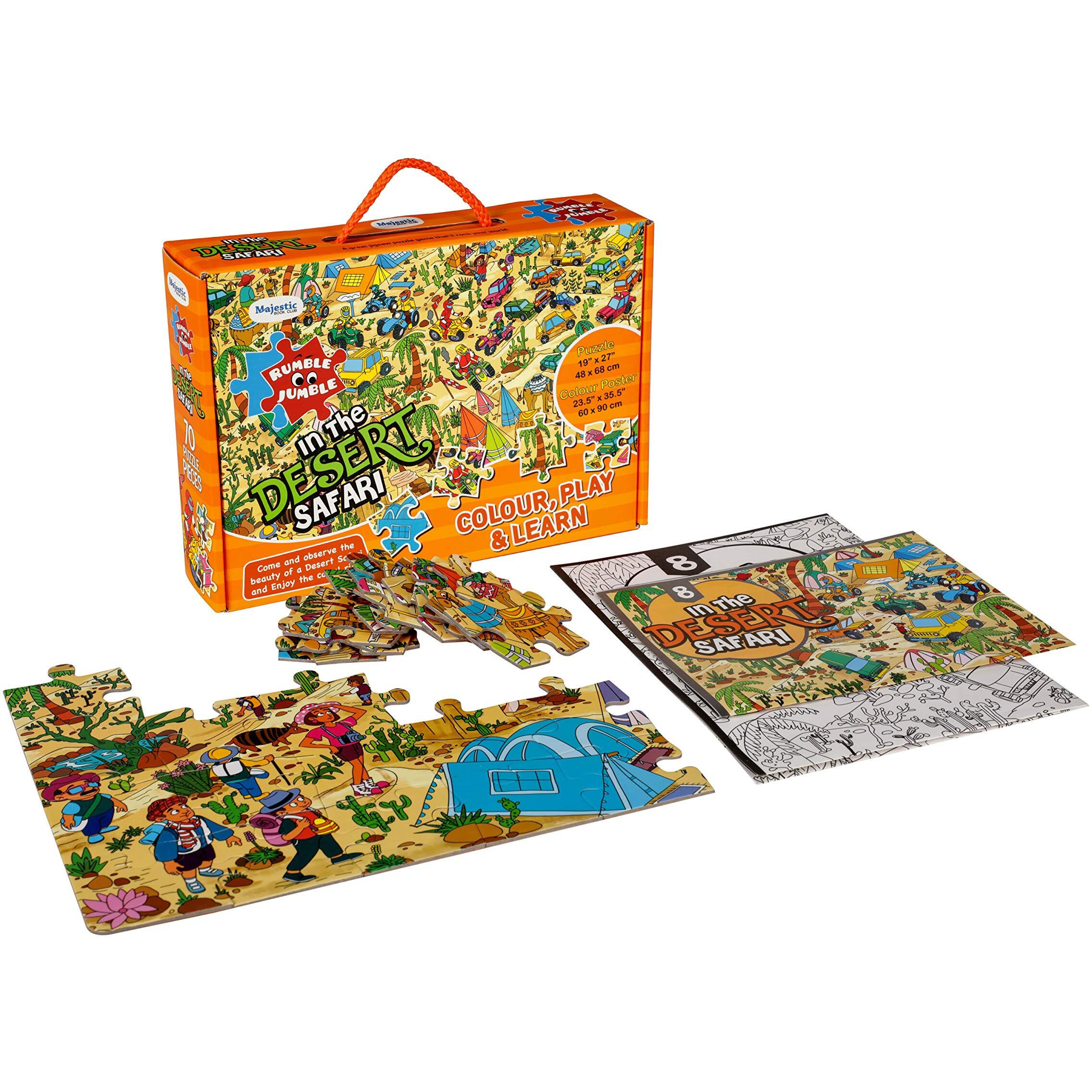 The Book Tree In The Desert Safari Fun And Educational Floor Puzzle By Majestic Book Club, Package Includes A Big Size Colouring Poster And Jigsaw Puzzle Packed In A Beautiful Box