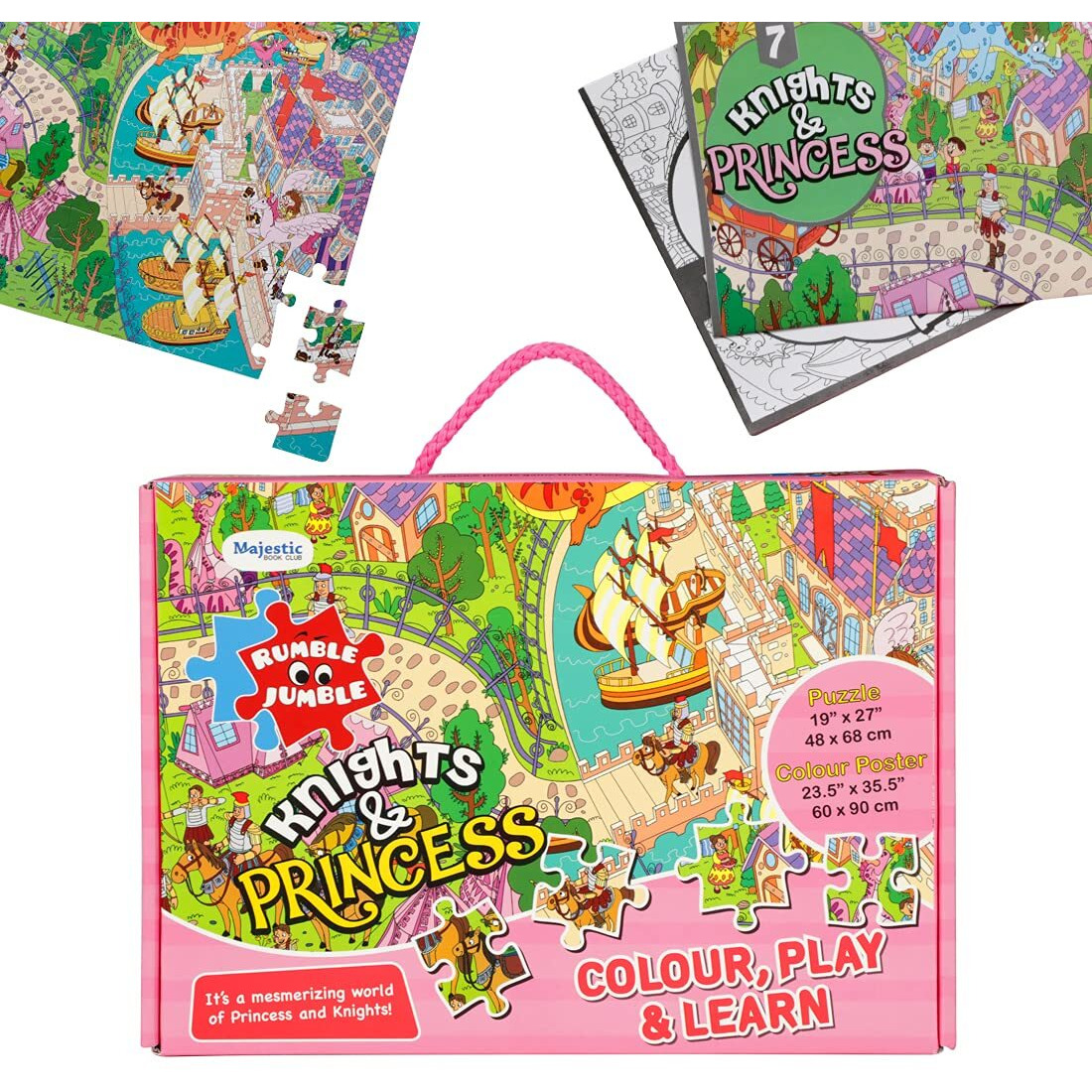 The Book Tree Knights And Princess Fun And Educational Floor Puzzle By Majestic Book Club, Package Includes A Big Size Colouring Poster And Jigsaw Puzzle Packed In A Beautiful Box